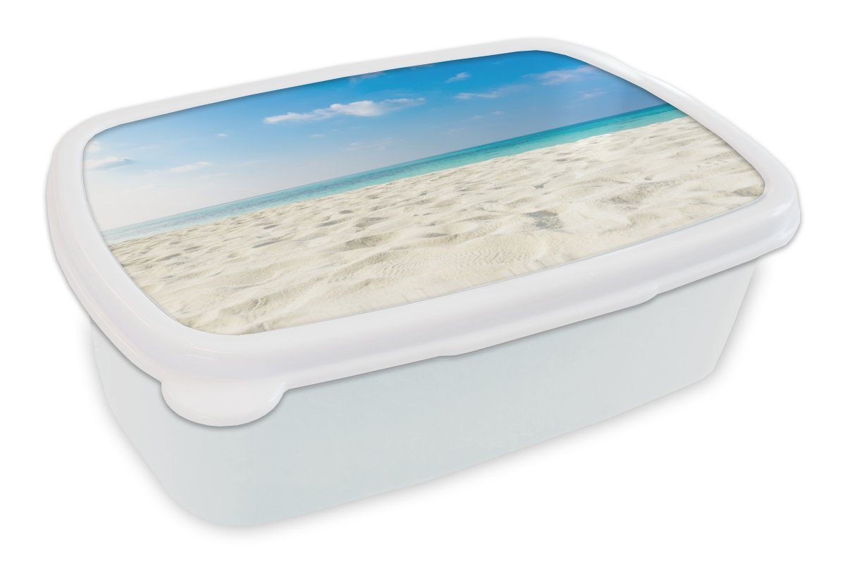 MuchoWow Lunchbox Tropisch - Strand - Meer, Kunststoff, (2-tlg), Brotbox für Kinder und Erwachsene, Brotdose, für Jungs und Mädchen weiß