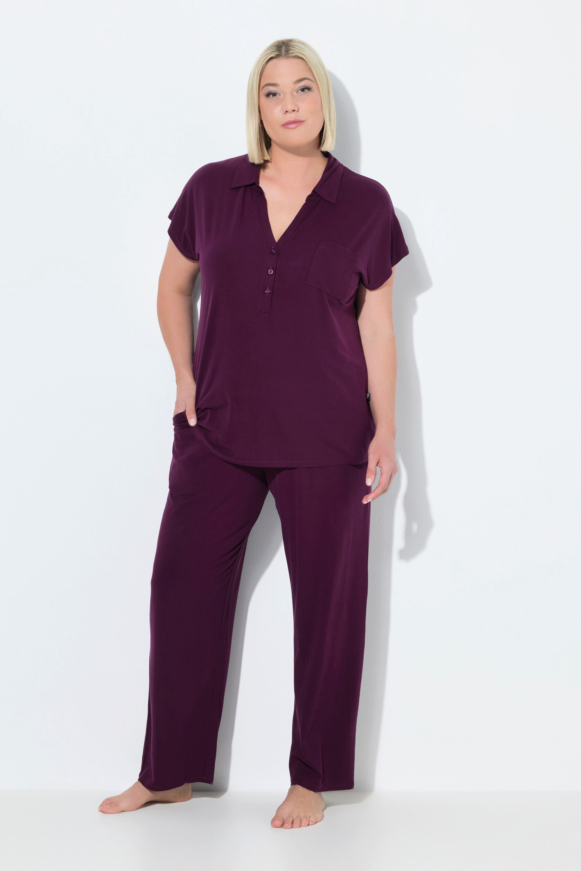 Ulla Popken Pyjama Pyjama oversized Zweiteiler Hemdkragen Halbarm günstig online kaufen