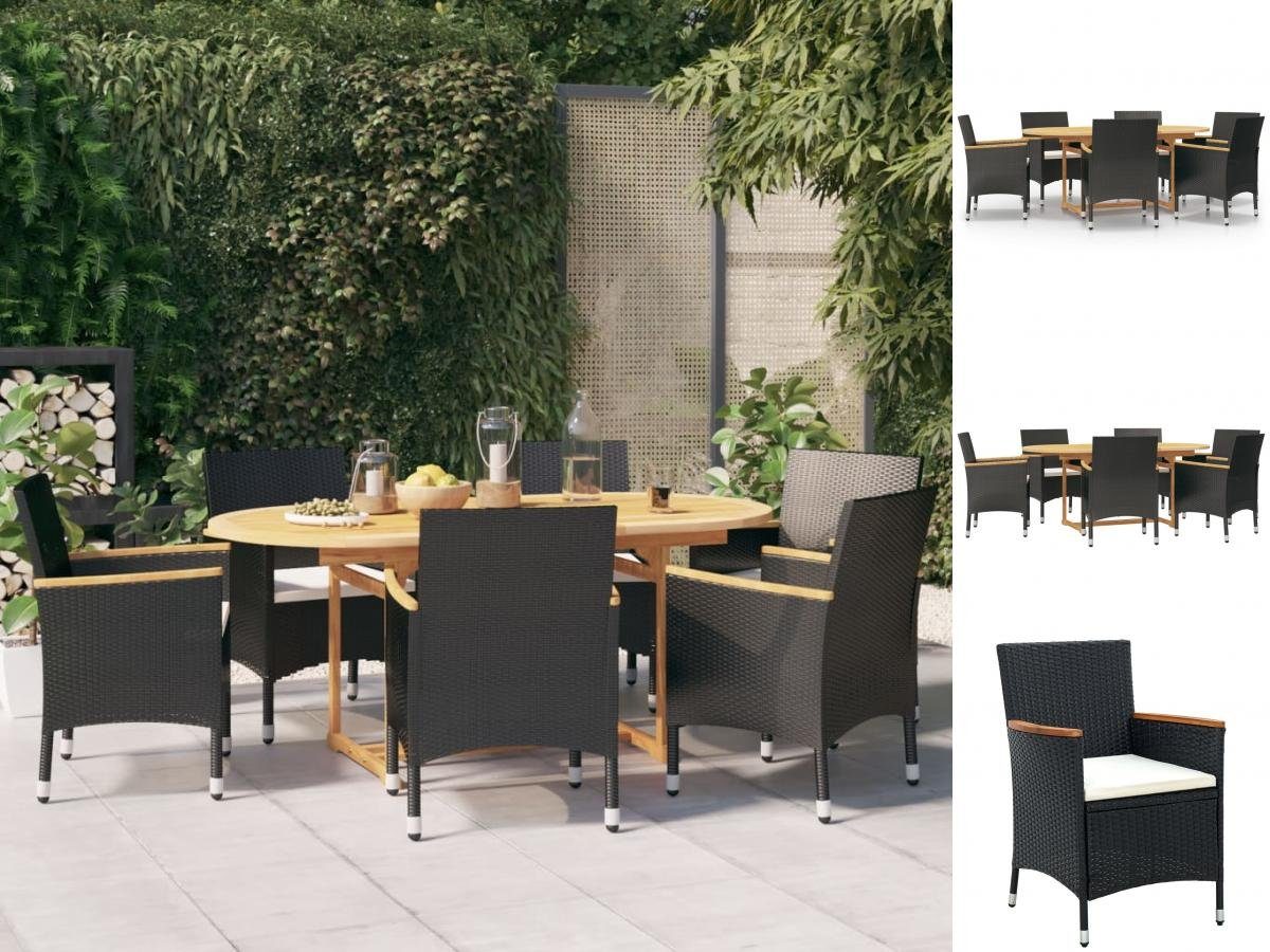 vidaXL GartenEssgruppe 7tlg GartenEssgruppe mit Kissen Schwarz