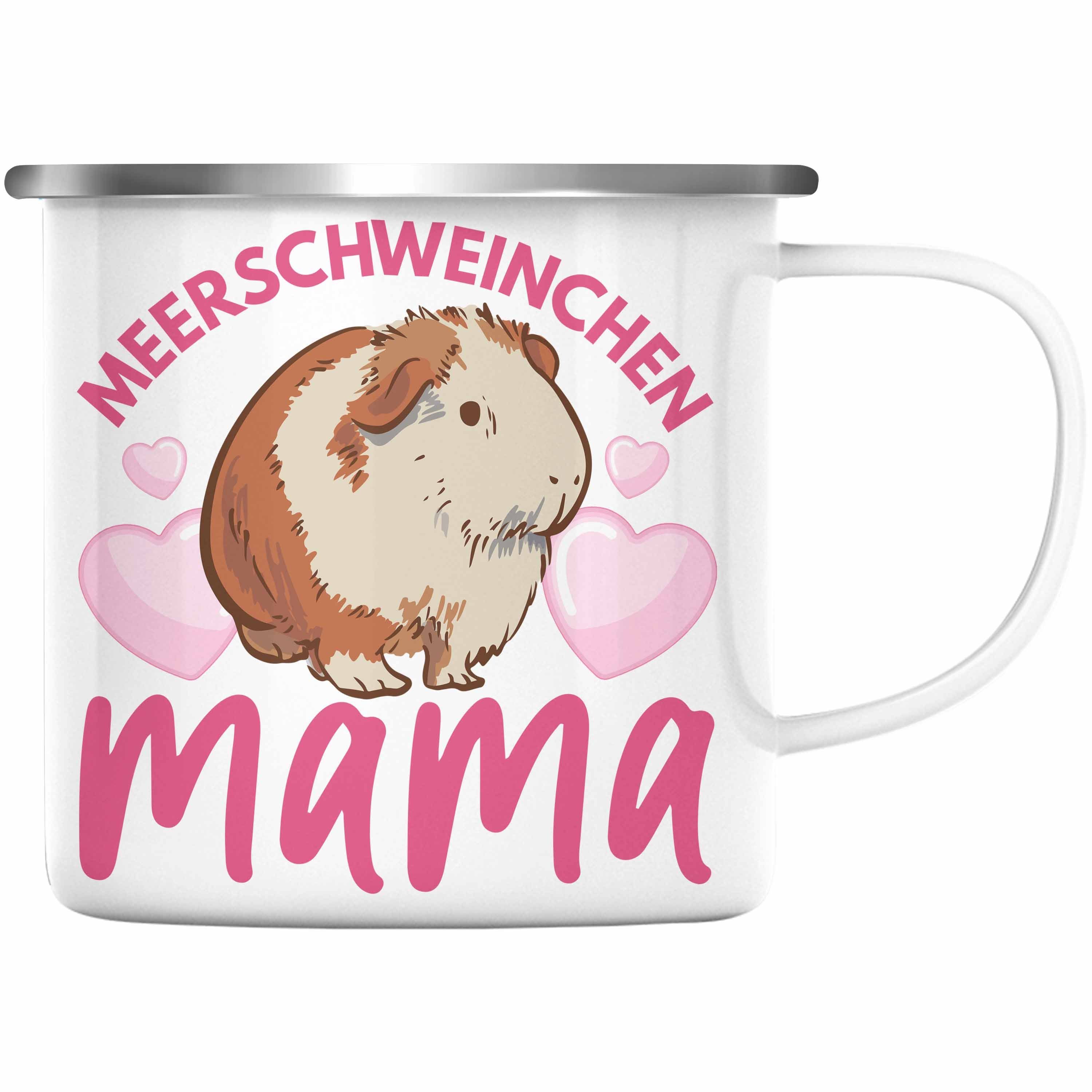 Trendation Thermotasse Trendation - Meerschweinchen Mama Emaille Tasse Geschenk Spruch Mädchen Muttertag Silber