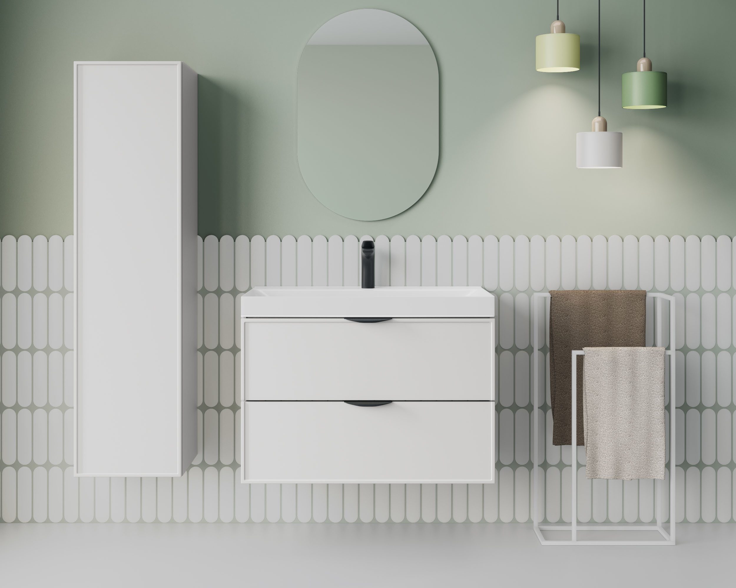 welltime Hängeschrank FLOW SIMPLE rechts/links montierbar, Breite 35 cm, modernes Design Schrank mit 3 Einlegeböden, Push-to-open-Function