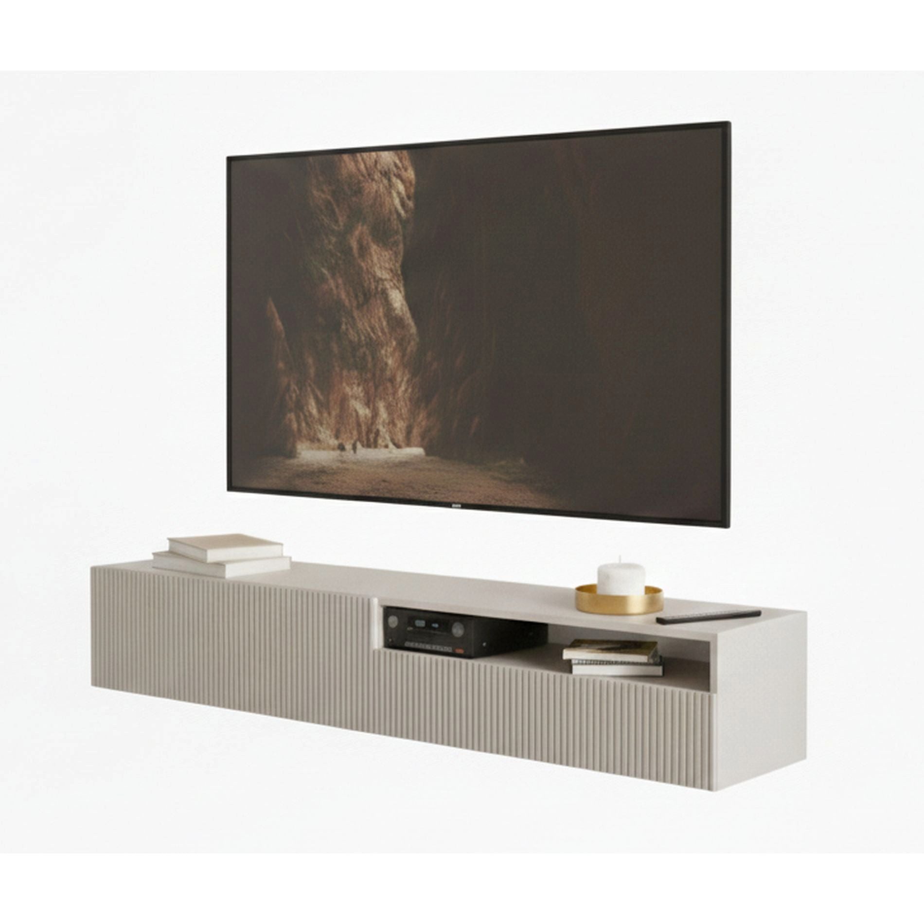 Selsey TV-Schrank VELDIO TV-Hängeboard Veldio 175 cm – Lowboard mit Riffel-Optik & offenem Fach
