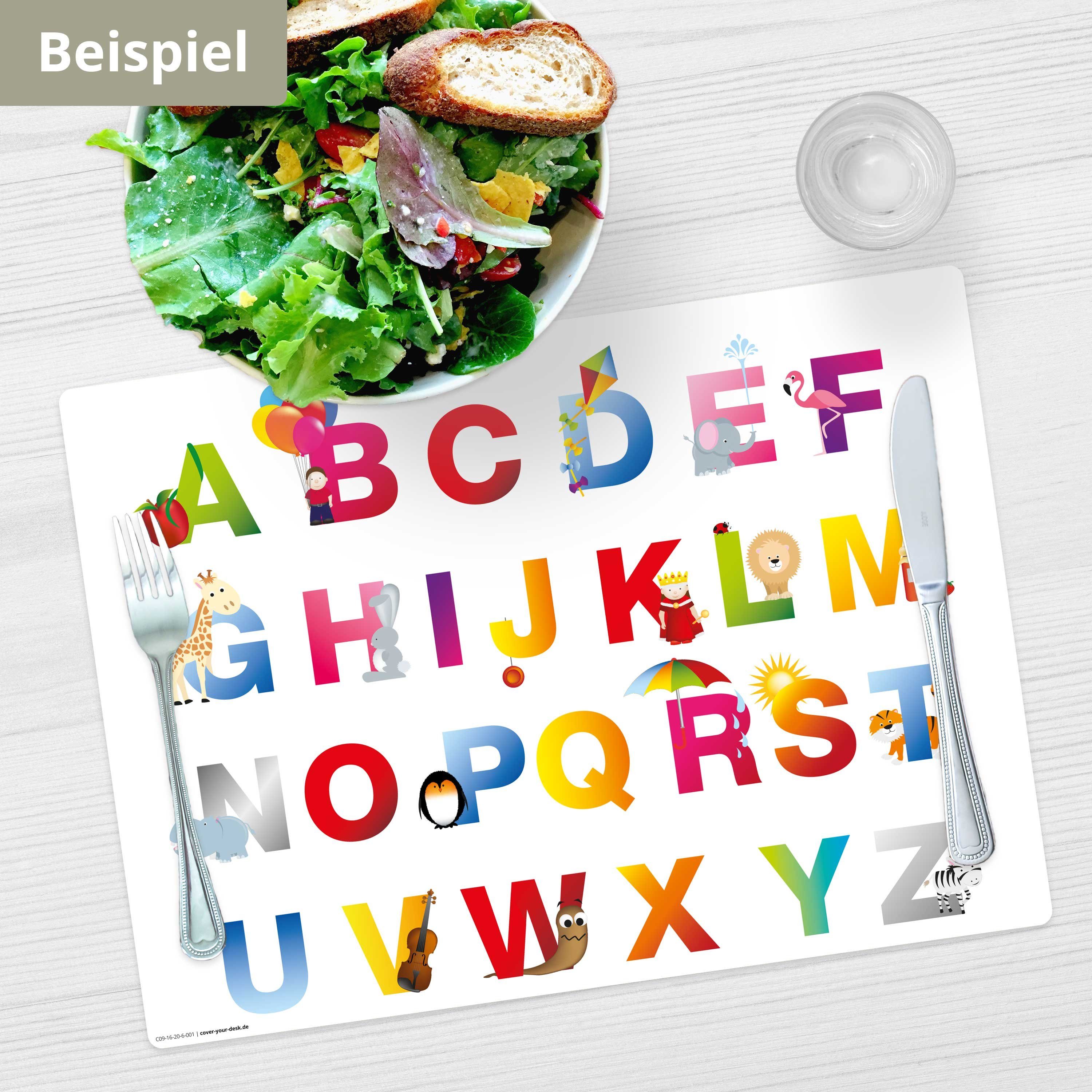 Tischsetmacher Platzset Tischset I Platzset abwaschbar - Kinder ABC, (aus erstklassigem Vinyl, 1-St., 44 x 32 cm / weiß-bunt), Made in Germany
