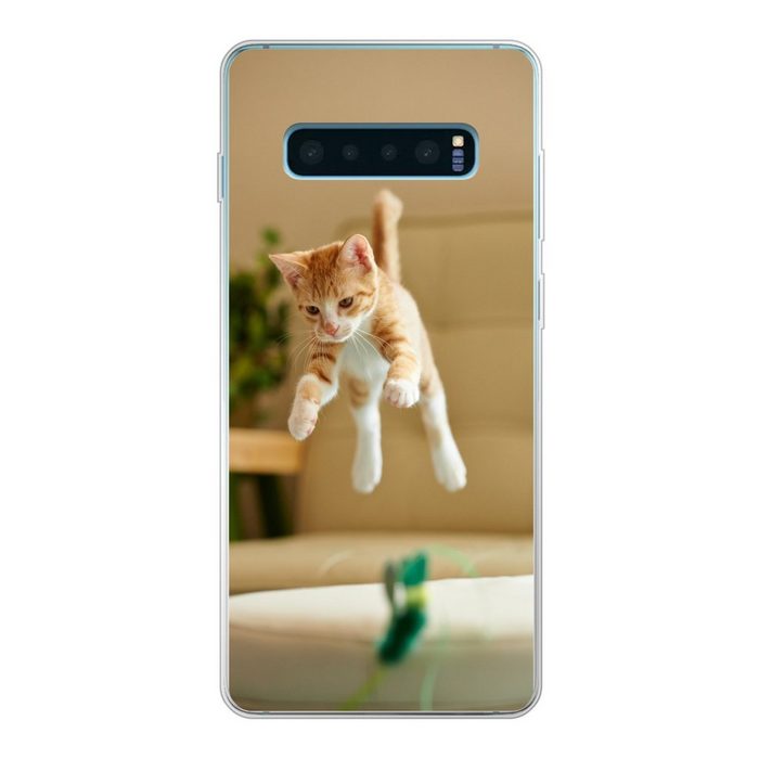 MuchoWow Handyhülle Katze - Springen - Spielzeug Phone Case Handyhülle Samsung Galaxy S10 Lite Silikon Schutzhülle