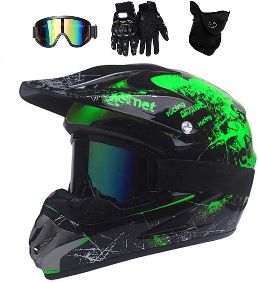 UIGJIOG Motorradhelm Geeignet für verschiedene Motorradaktivitäten, ATV Motorradhelm D.O.T Zertifizierter Helm Mit Brille Handschuhe