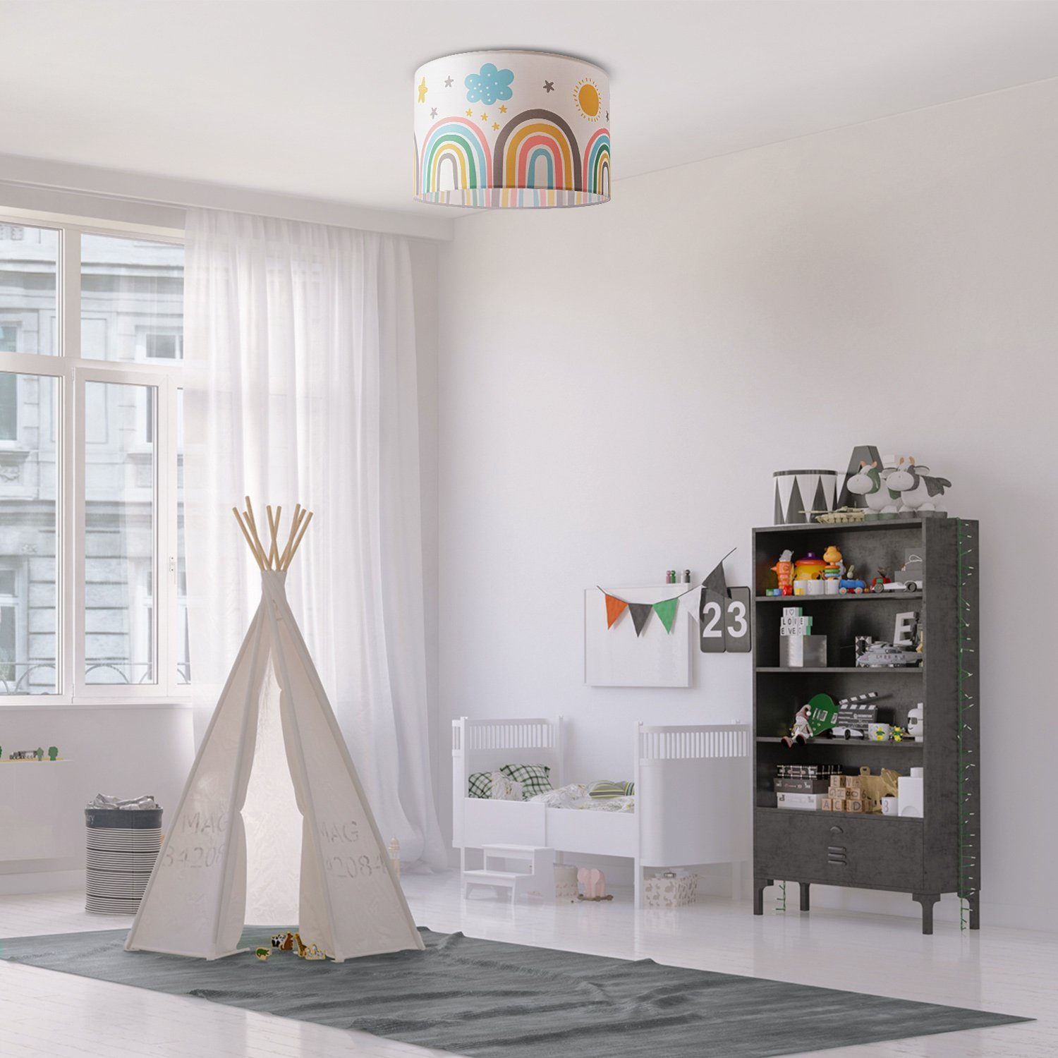 Paco Home Deckenleuchte Leuchtmittel, Deckenlampe Lampe Sterne Sonne 462, Wolken ohne Kinderzimmer Tweet E27 Regenbogen