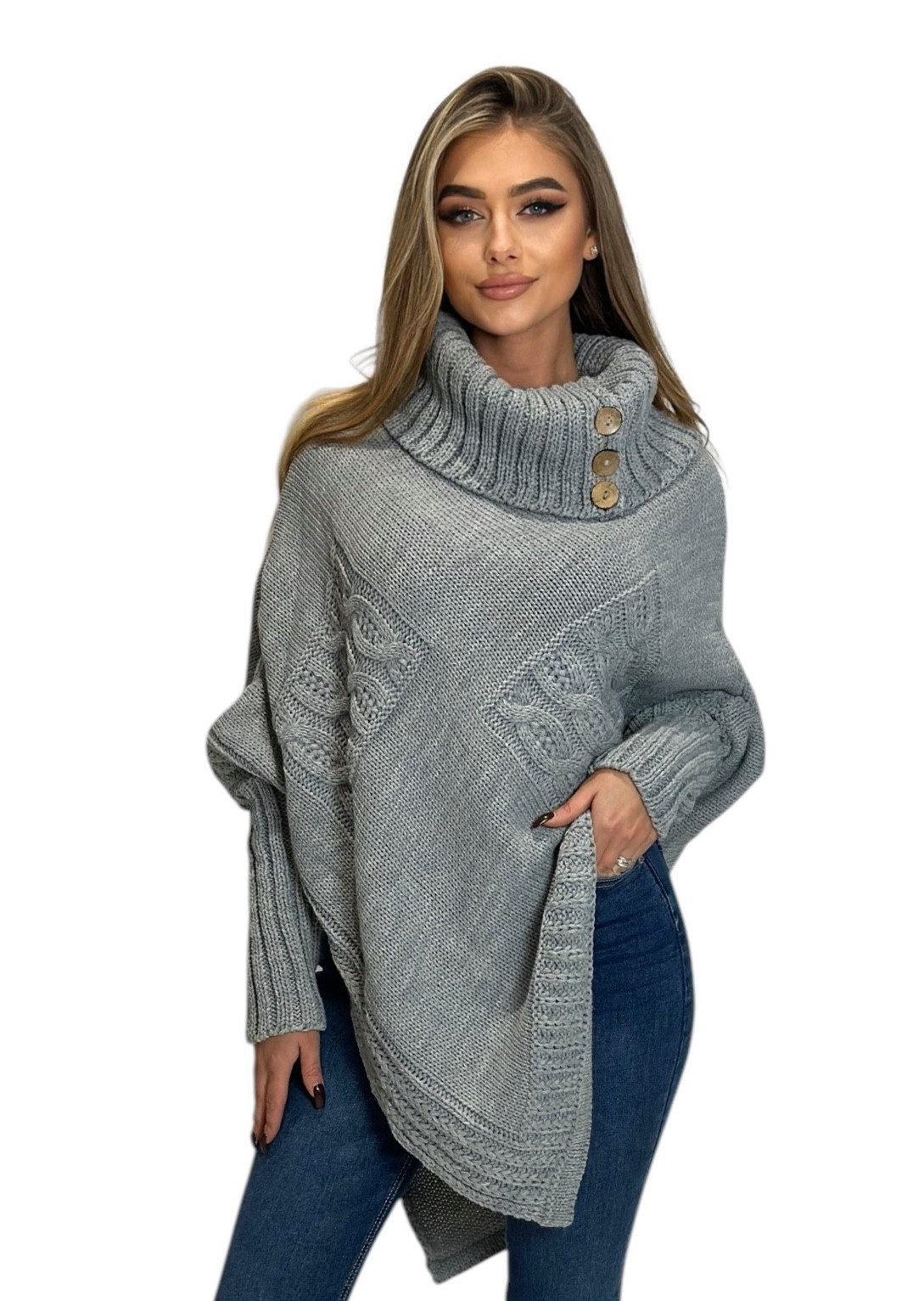 Mississhop Strickponcho Poncho Strick Sweatshirt Pullover Umhang Überwurf