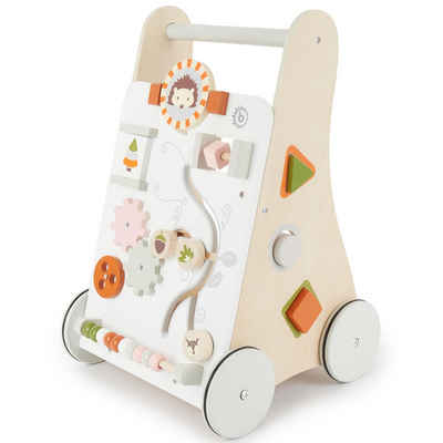 BIECO Lauflernhilfe Bieco Lauflernwagen Holz ab 1 Jahr Multifunktionale Baby Lauflernhilfe Laufwagen für Babys zur Förderung der Motorik Baby Gehhilfe mit Gummibereifung Activity Lauflernhilfe für Babys