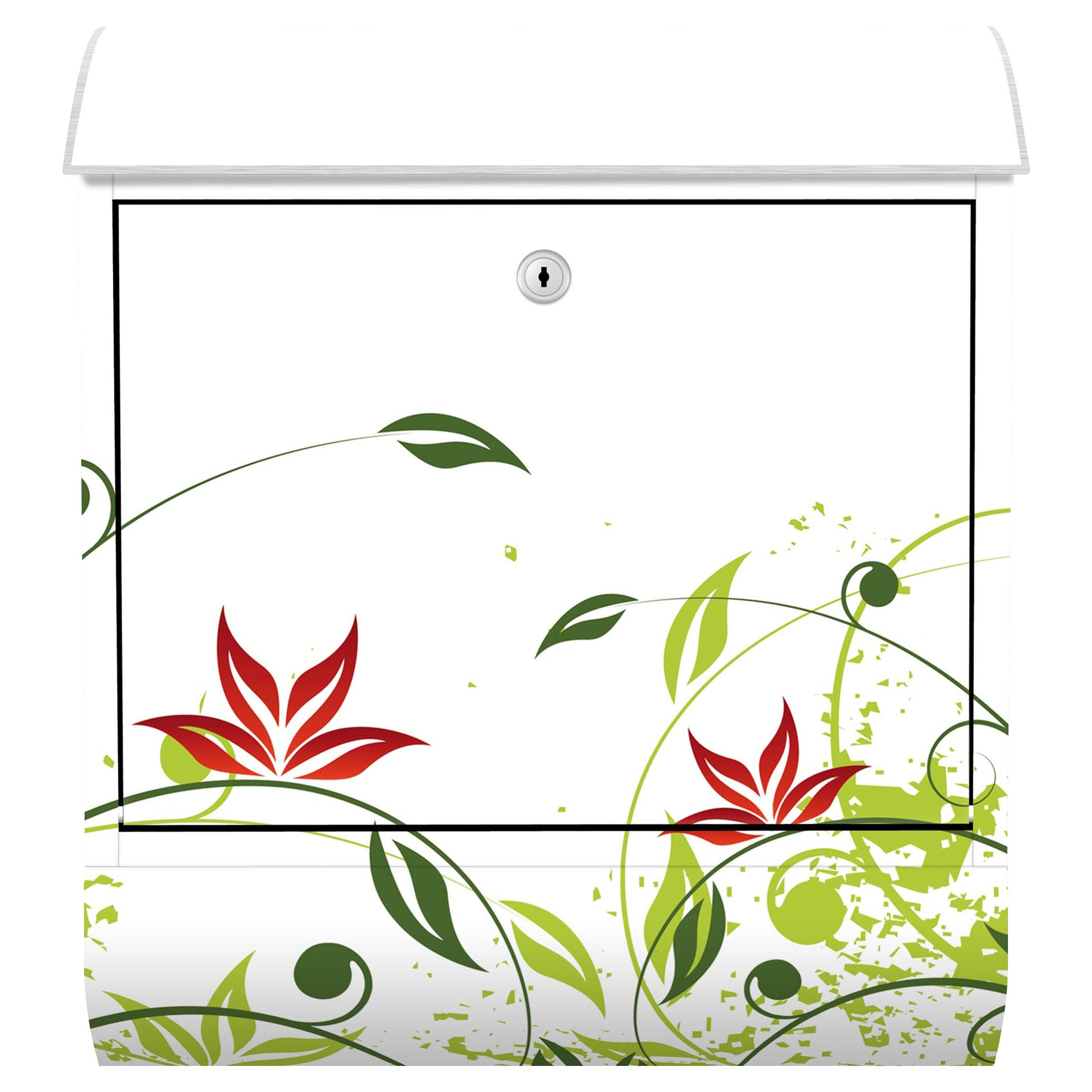 Bilderdepot24 Briefkasten Wandbriefkasten mit Zeitungsfach Motiv Florale Ranken (inkl. Zeitungsrolle und 3 Schlüssel), Motivdruck, wetterfest, UV-beständig, abschließbar, 46x39x13 cm