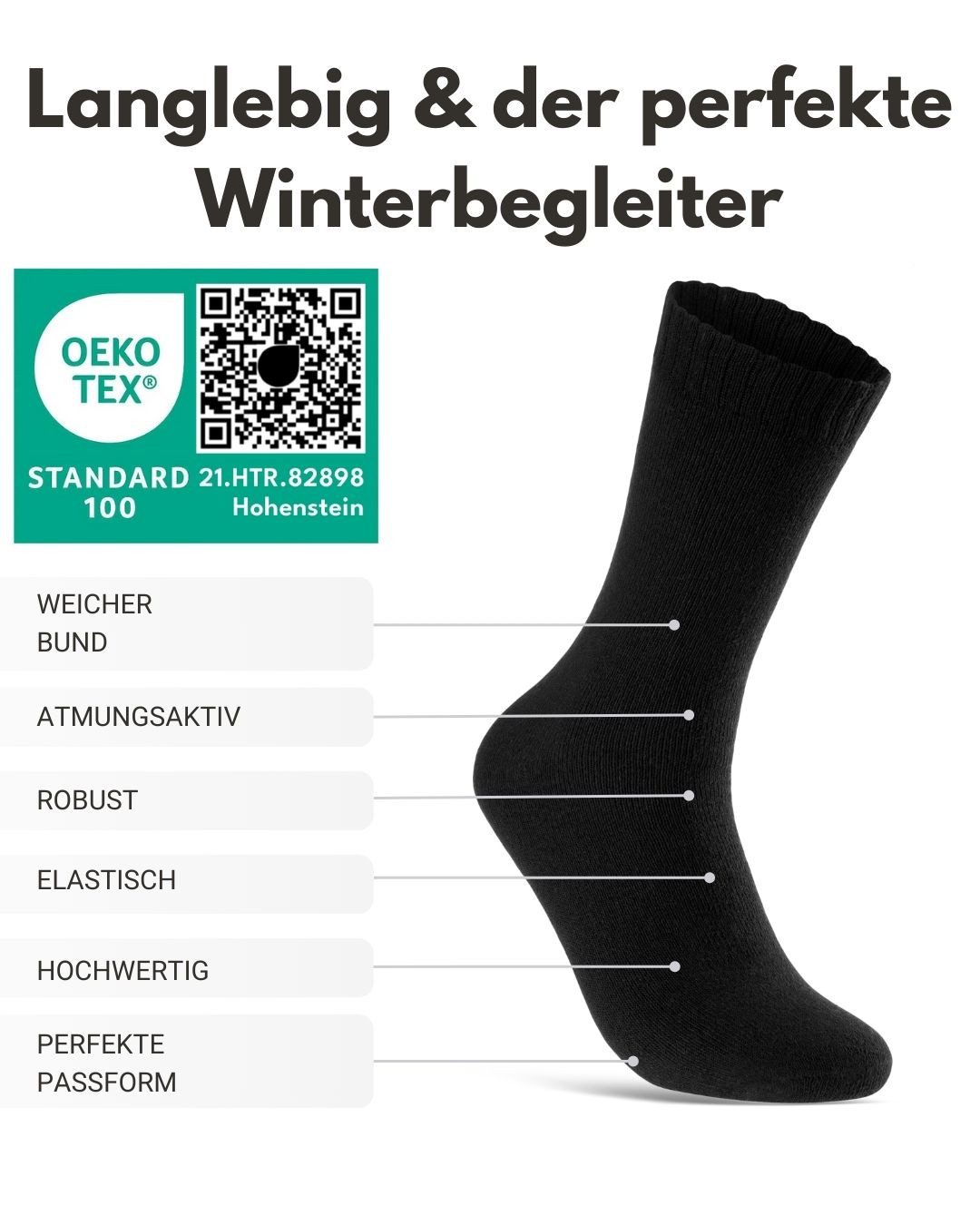 sockenkauf24 Thermosocken 6, 12, 24 Paar warme Wintersocken Damen & Herren Vollfrottee (Schwarz, 6-Paar, 35-38) aus Baumwolle mit Pique Komfortbund
