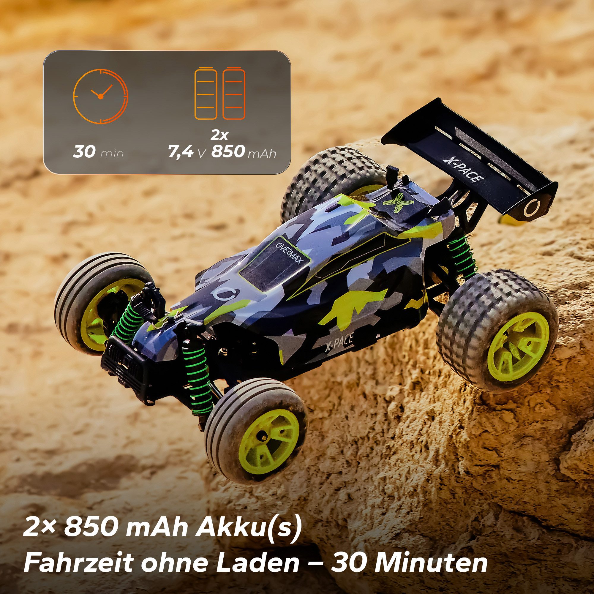 Overmax RC-Auto X-PACE (Set, Komplettset ohne Batterien für den Controller), 30km/h 4x4-Metallantrieb 100m TÜV