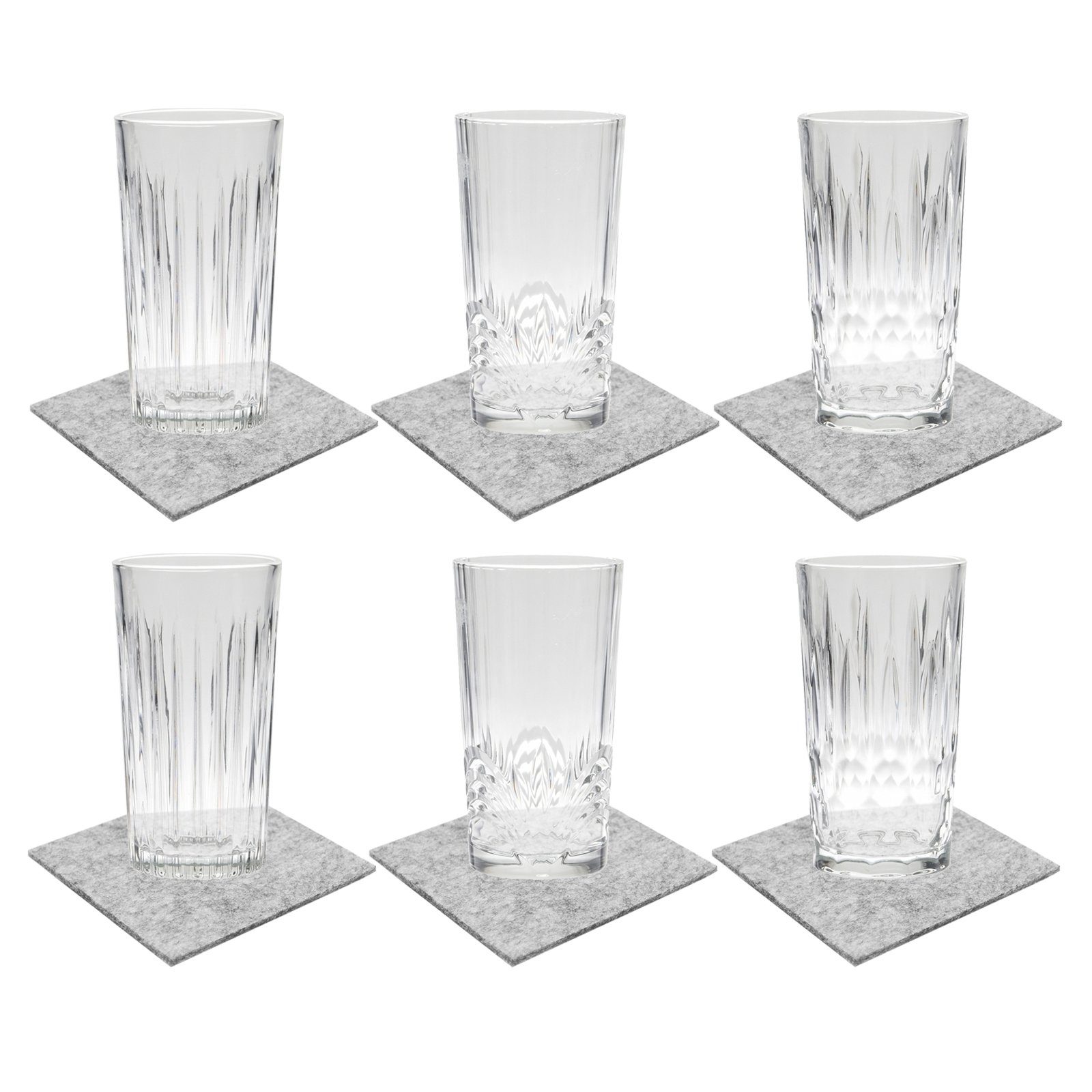 Neuetischkultur Glas Wassergläser mit Filzuntersetzer 6er Set, Glas, Saftglas