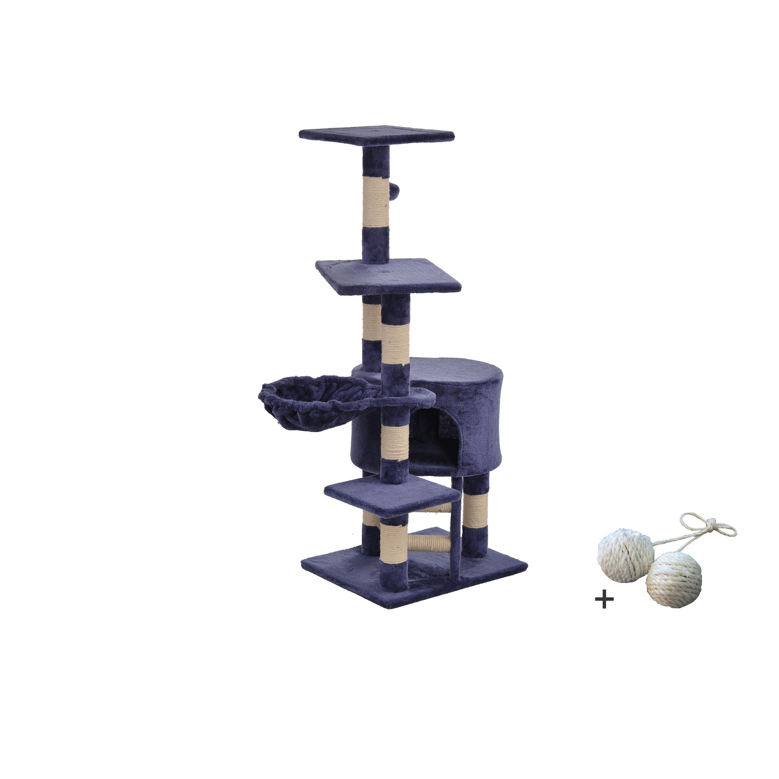 Rohrschneider Kratzbaum Katzenbaum Felina mit gratis Spielballset, Kletterturm in beige oder blau, 120 cm Höhe