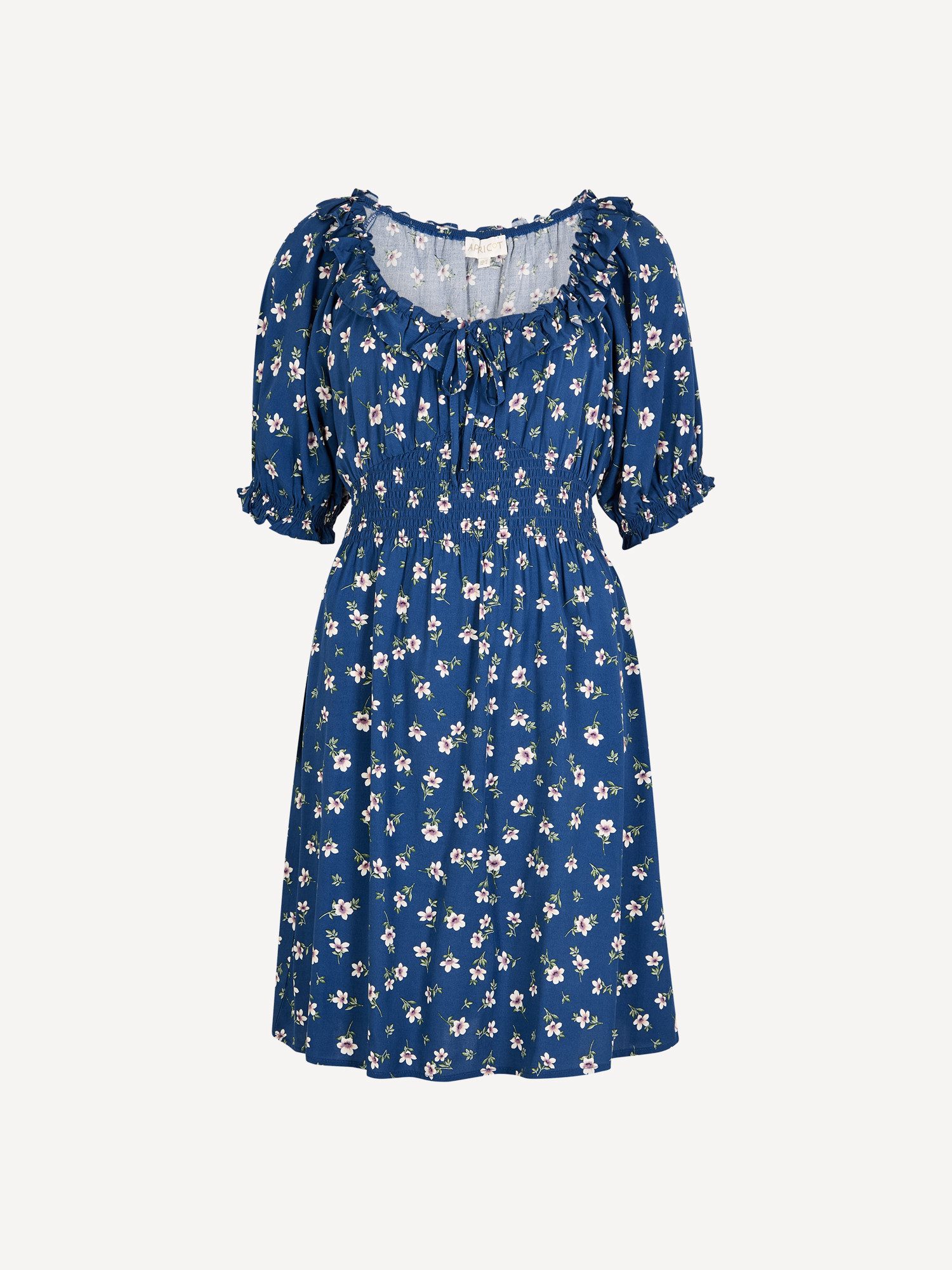 Apricot Minikleid Mini-Kleid im Milchmädchen-Stil mit Blumenrüschen