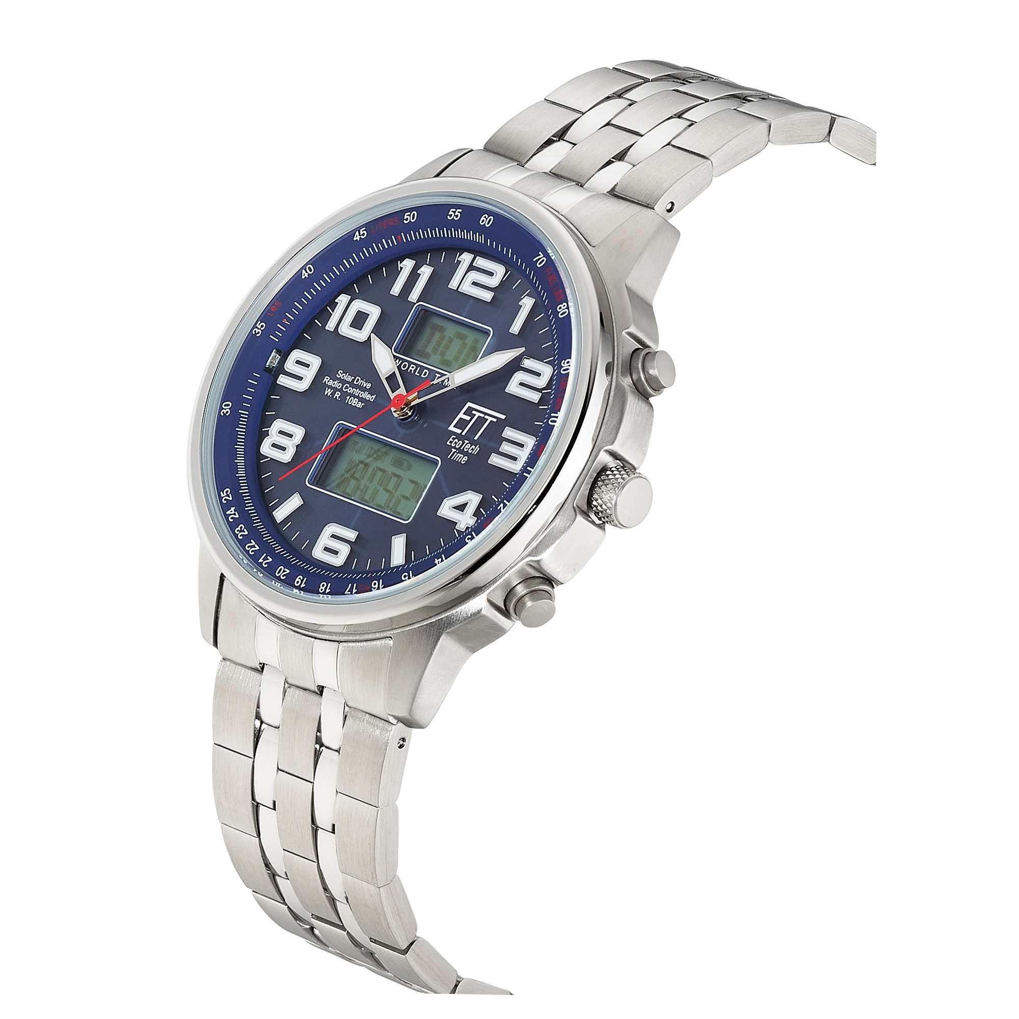 ETT Funkchronograph Hunter EGS-11733-32M, Armbanduhr, Solar, Herrenuhr, Edelstahlarmband, analog, digital