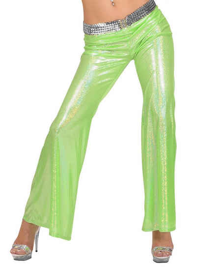 Widdmann Kostüm Disco Glitzer Damenhose hellgrün, Für die 70er Jahre Disco und Mottopartys: Schlaghose für Frauen mit