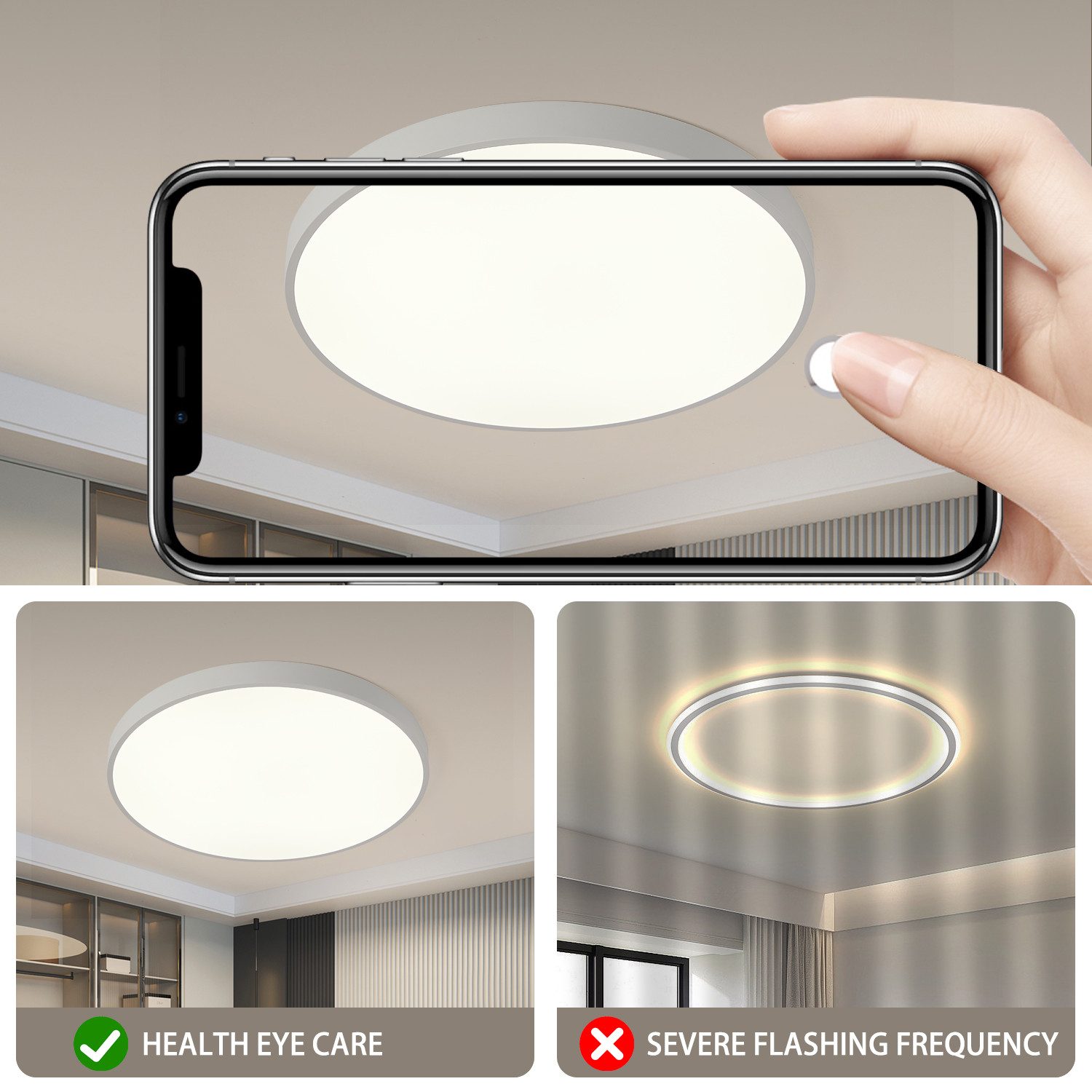 style home LED Deckenleuchte Metall Deckenlampe 12W/24W/36W/48W/96W, Runde/Quadratisch, LED fest integriert, Warmweiß 3000K ohne Fernbedienung, 12W, Ø23*5cm, Runde Lampe für Küche Flur Diele, Weiß