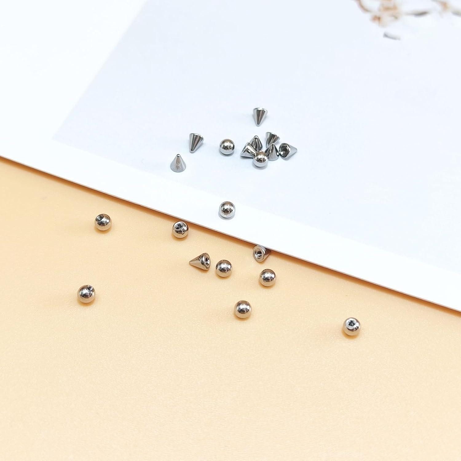Besyvvin Piercing-Set 20er Piercing Kugel Set 1,2mm Chirurgenstahl 3mm Ersatzkugeln für