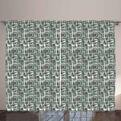 Gardine Gardinen mit Schlaufen und Haken 140 cm x 2 Vorhangbahnen, Abakuhaus, Abstrakt Muster im Stil des Mid Century Modern