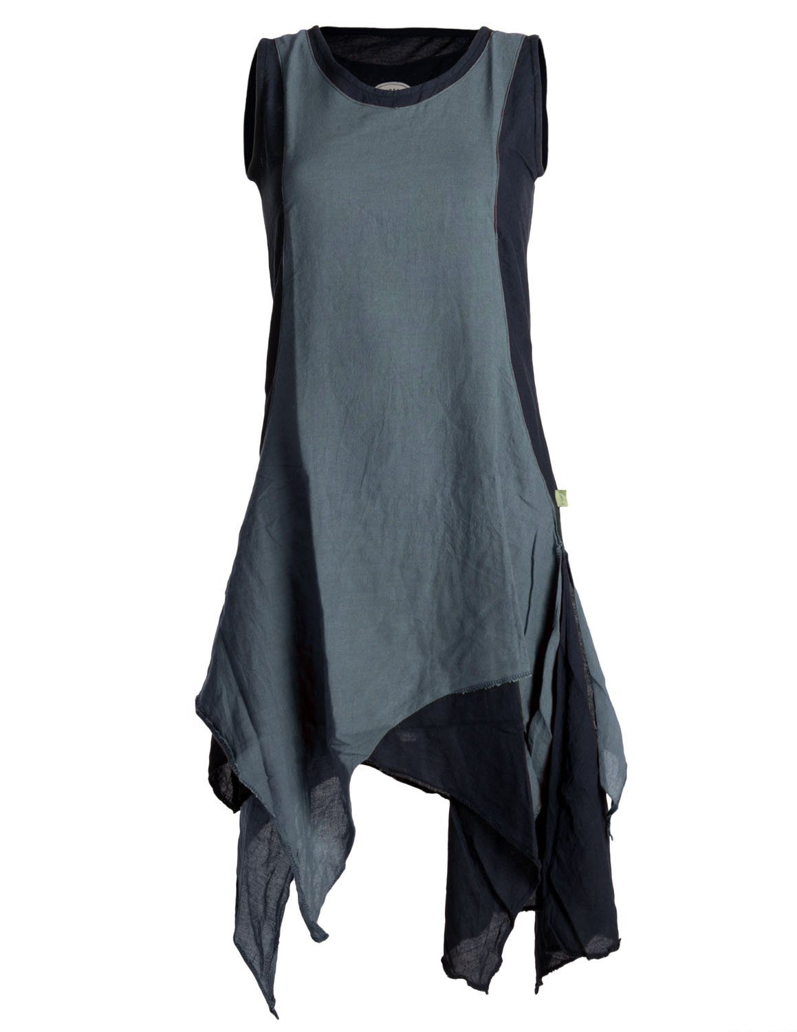 Vishes Sommerkleid Ärmelloses Lagenlook Kleid handgewebte Baumwolle Goa, Boho, Hippie Style schwarz-grau
