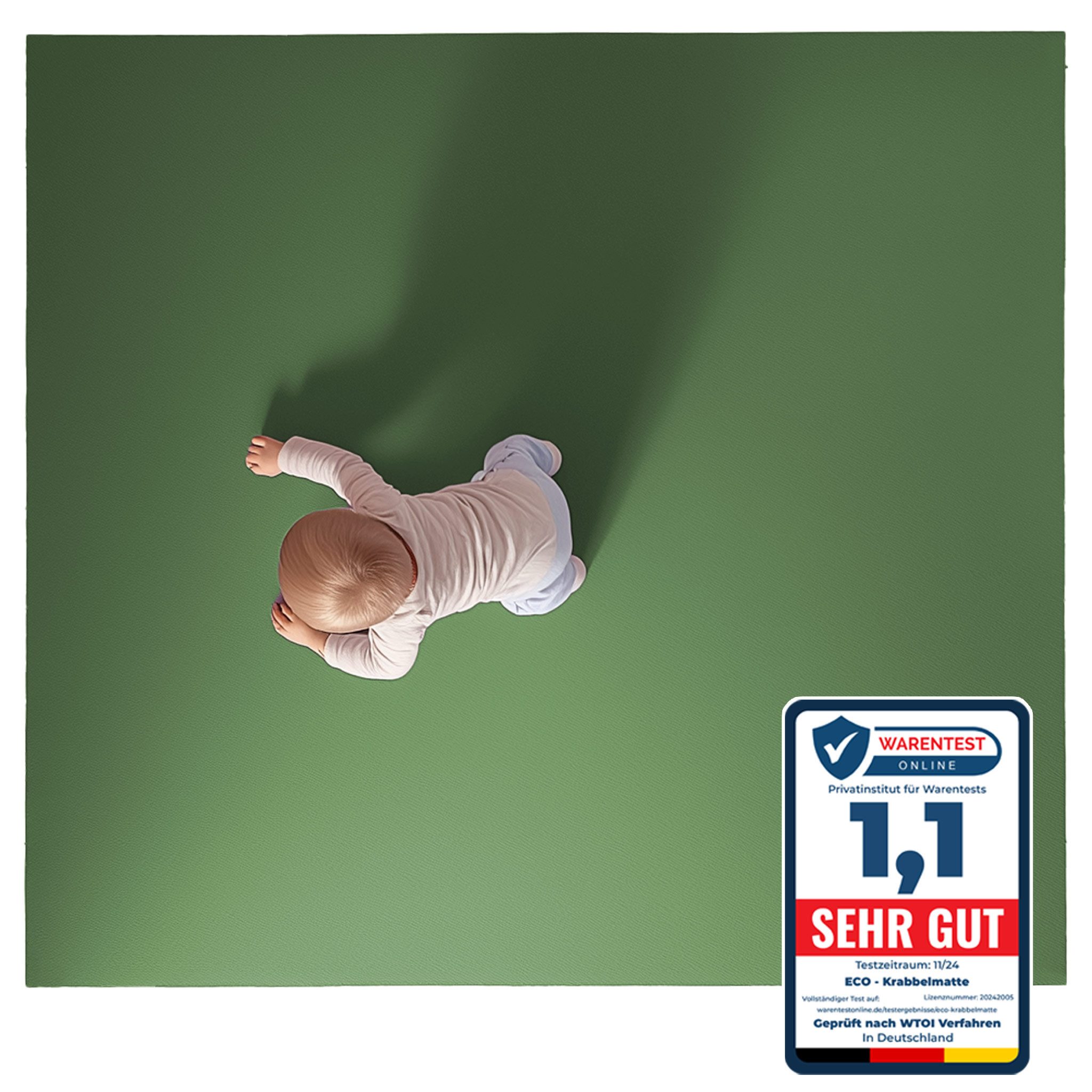Eco Krabbelmatte Spielmatte (60x100cm, Olivgrün), Öko-Tex 100 zertifiziert, komplett in Deutschland hergestellt