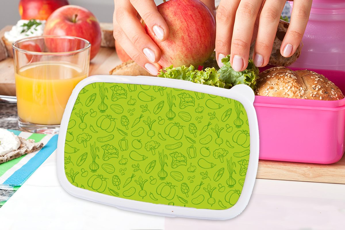 MuchoWow Lunchbox Vegan (2-tlg), - für Vegetarisch Kunststoff Grün Design, - Brotdose Brotbox Snackbox, Erwachsene, Kunststoff, rosa - Mädchen, Kinder