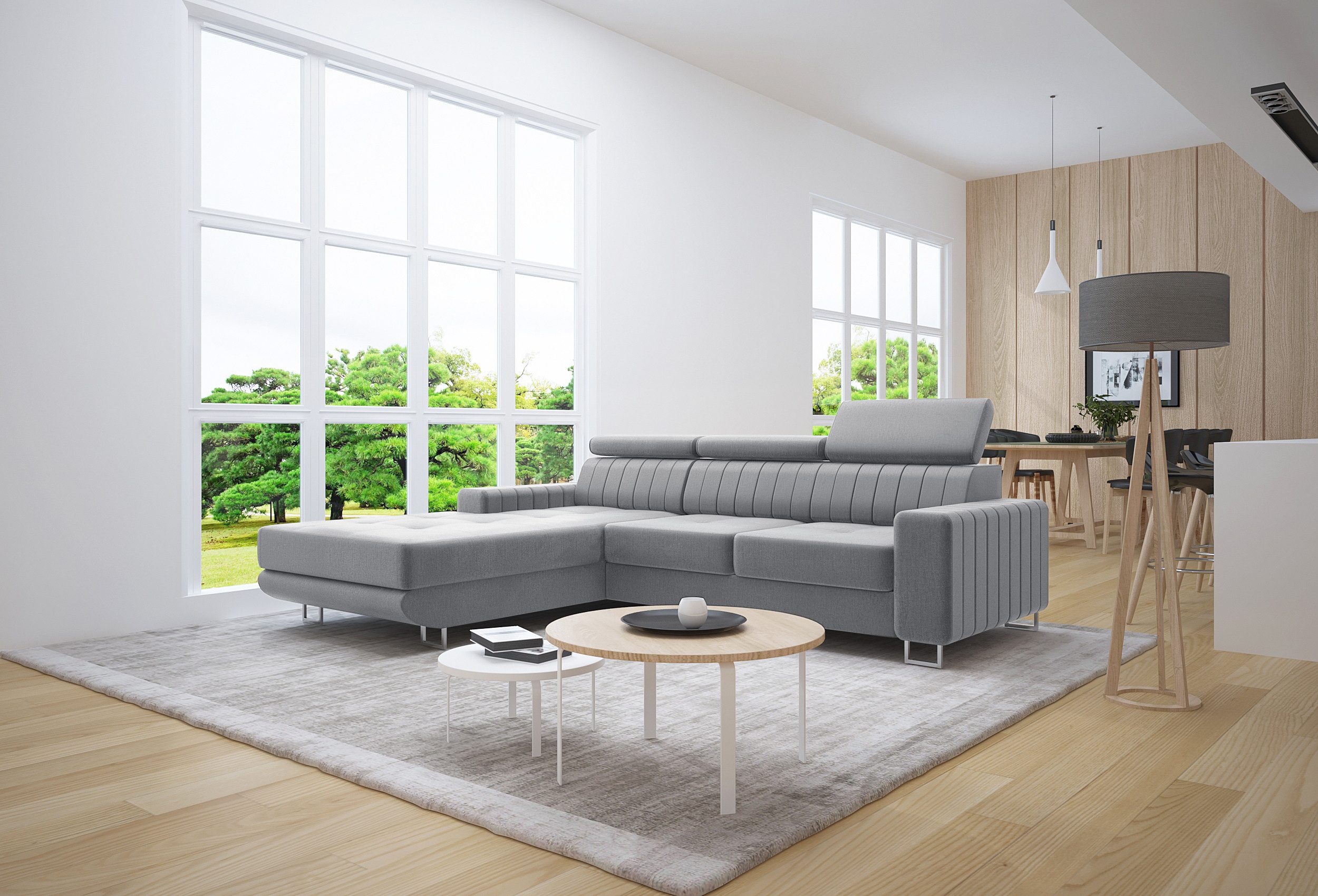 thematys Ecksofa Ecksofa mit Schlaffunktion und Bettkasten, L-Form, Samt, - mit verstellbaren Kopfstützen, – L-Form 250×183 cm – Schlafsofa mit Auszug, – L-Form 250×183 cm – Schlafsofa mit Auszug