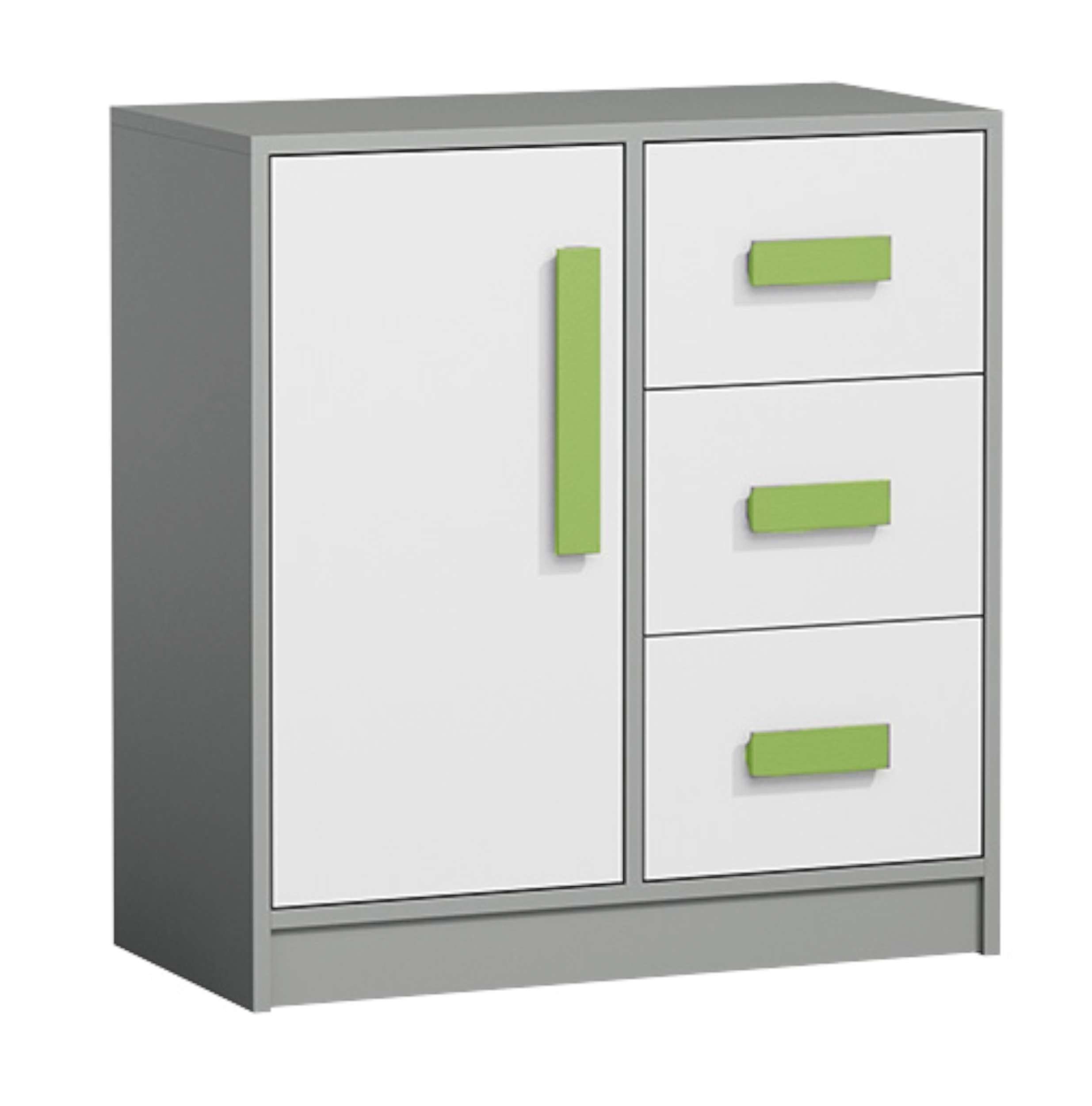 Stylefy Kinderkleiderschrank Gael III (Sideboard, Standschrank) mit Schubladen, Vollauszug, Modern Design, für Kinder Weiß - Grau - Grün