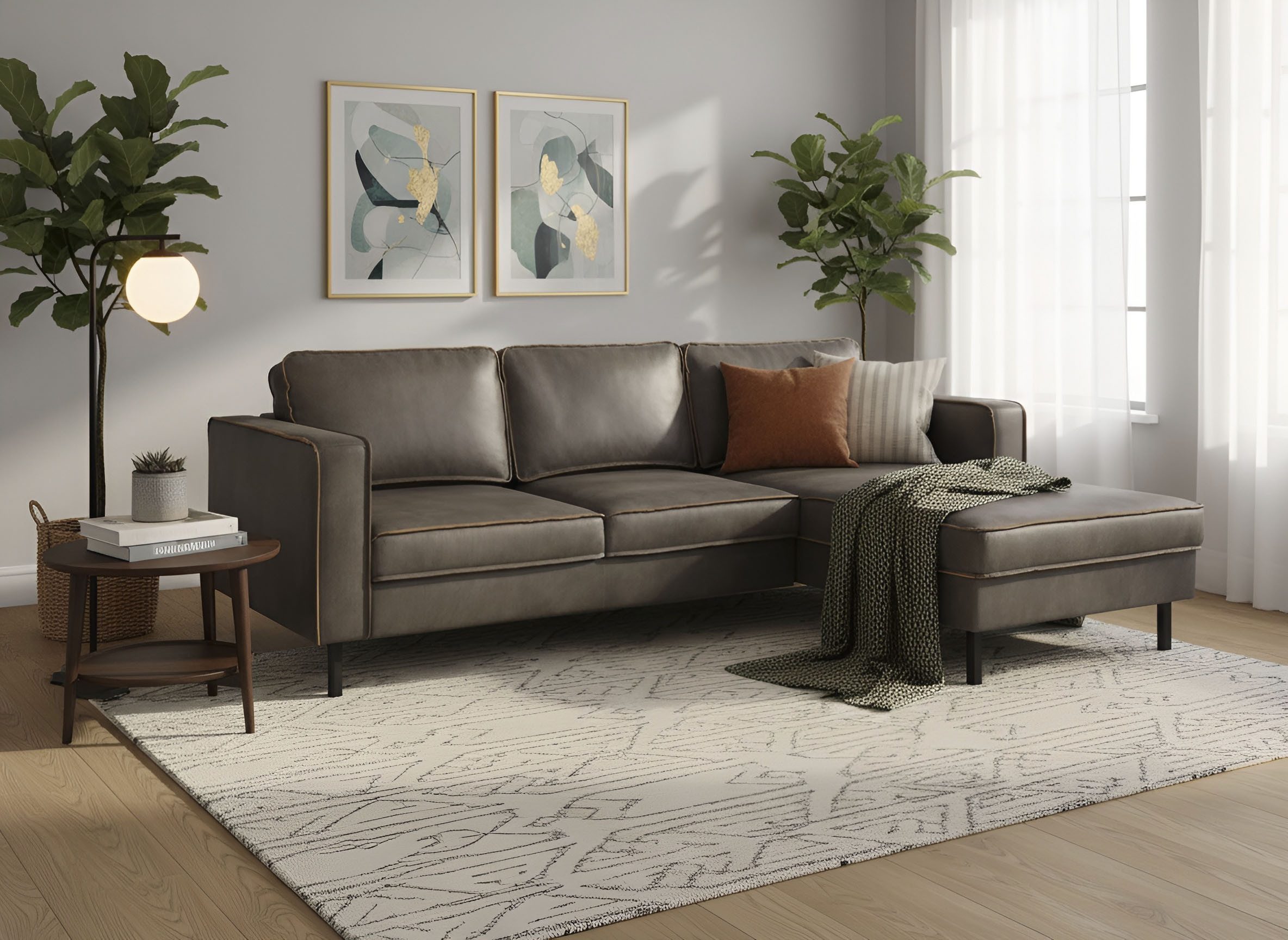 Places of Style Ecksofa Watkins, wahlweise mit Schlaffunktion/Bettkasten, moderne offene Naht, Recamiere beidseitig montierbar, L-Form, Breite 232 cm