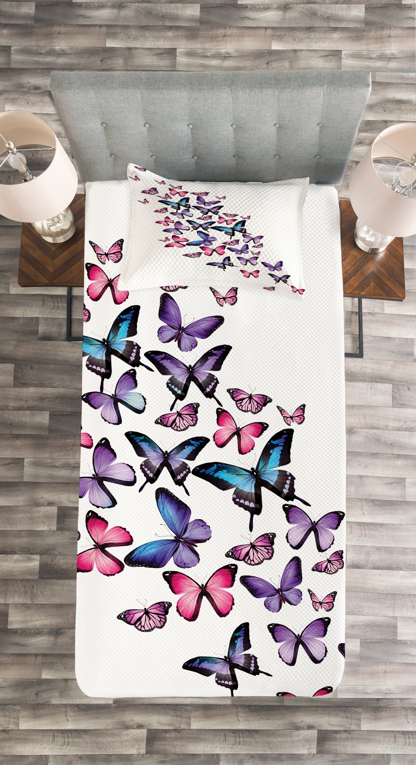 Schmetterling Set Waschbar, Tagesdecke Kissenbezügen Feminine mit Abakuhaus, Flügel