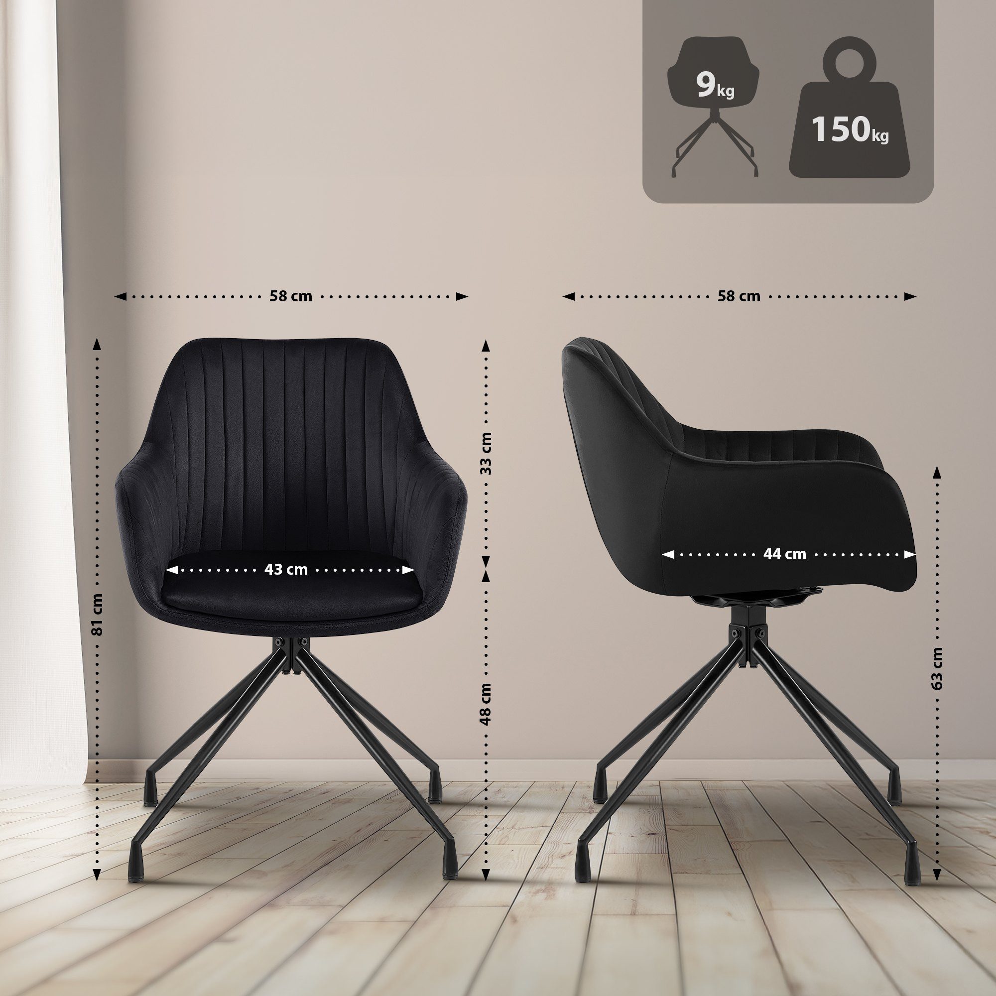 CLP Esszimmerstuhl Welby, Drehbar, Samtbezug, Gepoltert, günstig online kaufen