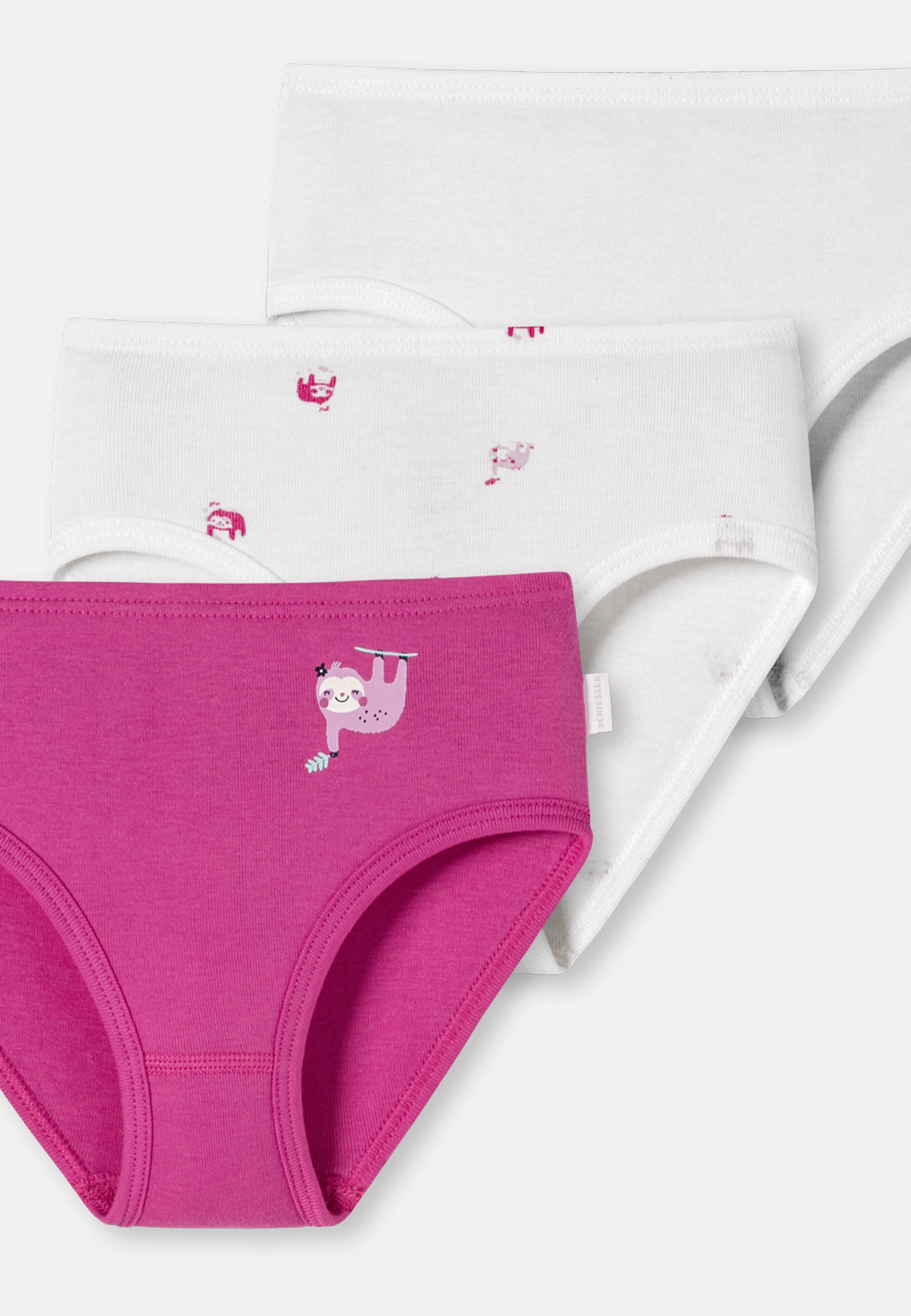 9er Hüftslip - Pack Kids Pink/Weiß Cotton Feinripp Organic Baumwolle (Spar-Set, Softer - Bund Girls Schiesser Hüftslip 9-St)