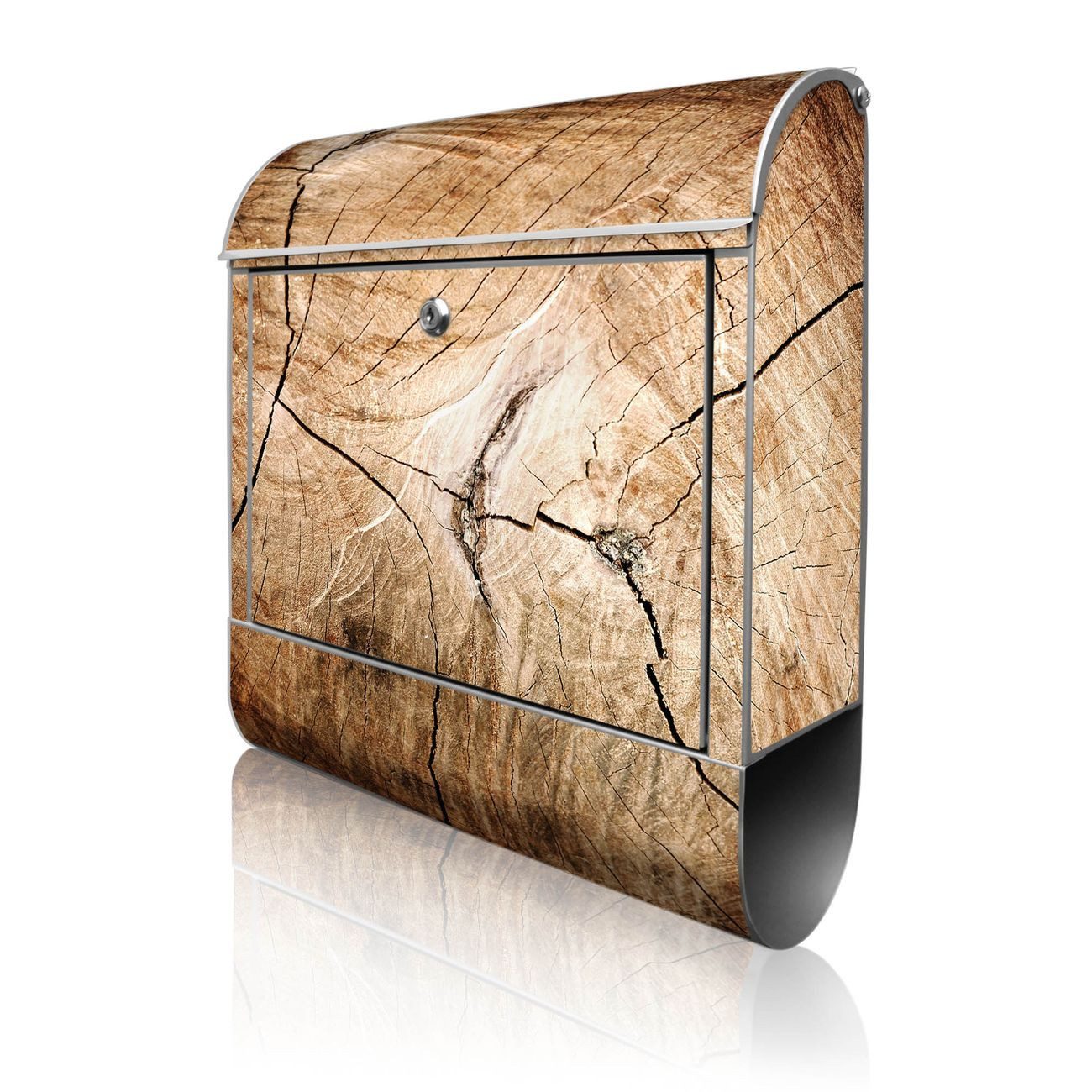 banjado Wandbriefkasten Silber Stahl mit Motiv Getrocknetes Holz (Wandbriefkasten witterungsbeständig, pulverbeschichtet, mit Zeitungsfach), 47 x 39 x 14 cm