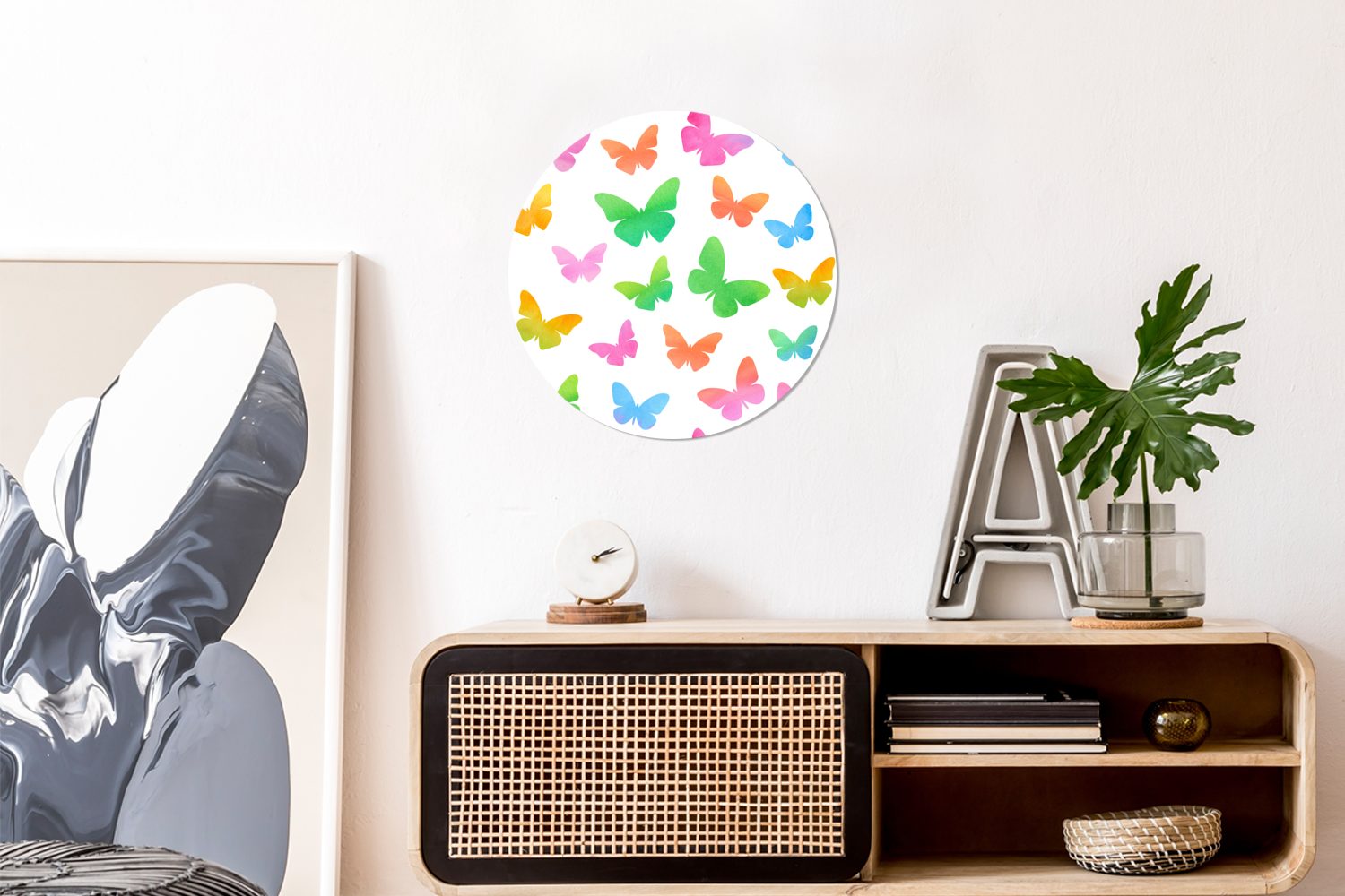 Wohnzimmer, Illustration Wandbild, Eine mit Schmetterlingen Gemälde MuchoWow Forex, 30x30 Rundes Kreis von Wasserfarben, Wanddekoration (1 St), cm