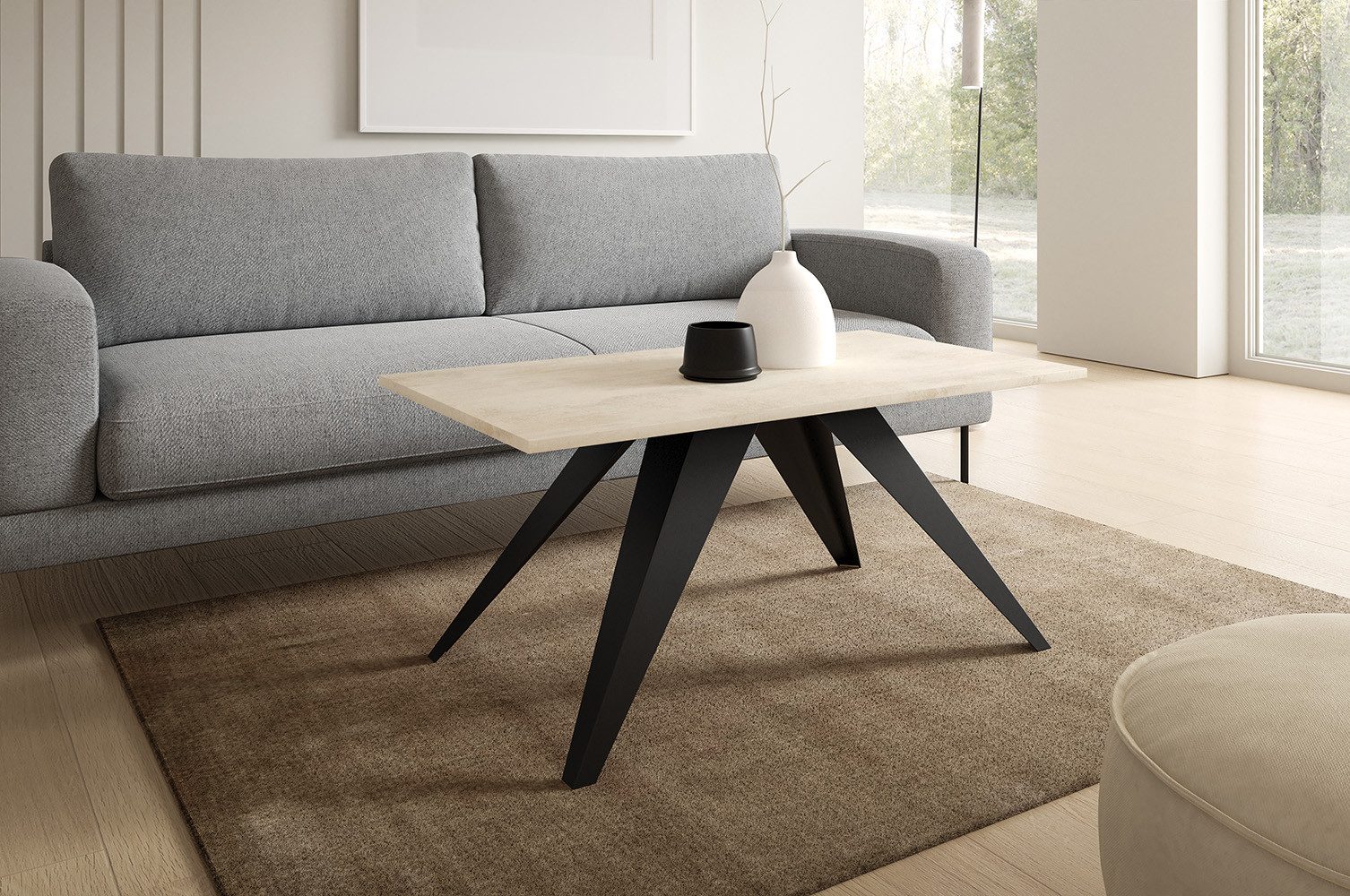 Feldmann-Wohnen Couchtisch Aria (rechteckige Tischplatte, Metallgestell, 1-St., pulverbeschichtetes Gestell, besonders attraktiv, schlicht elegant), 120x60x48cm Schwarz Molet