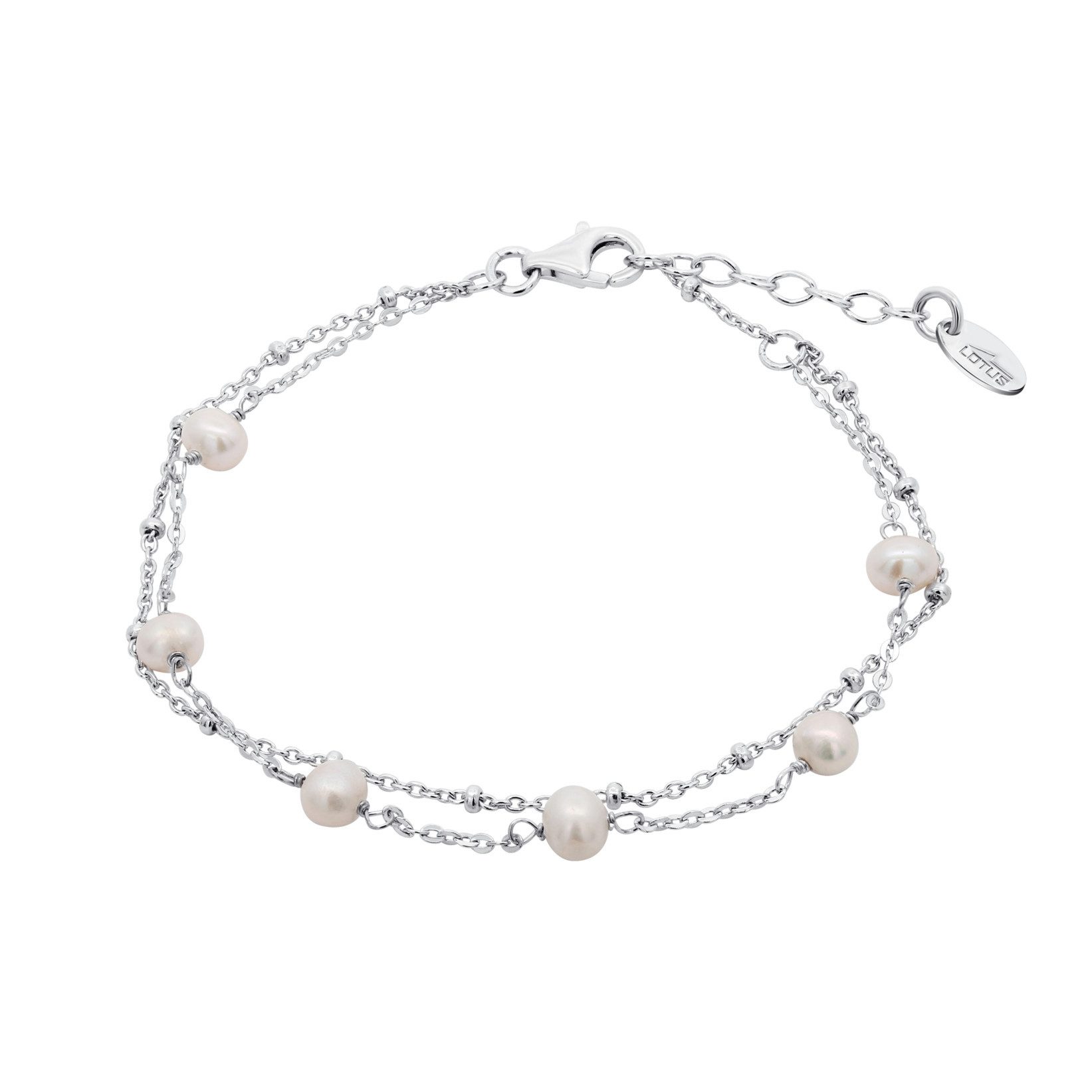 LOTUS SILVER Armband LP3477-2/1 Damen-Armkette – Silber mit weißen Perlen, 17 + 2,5 cm