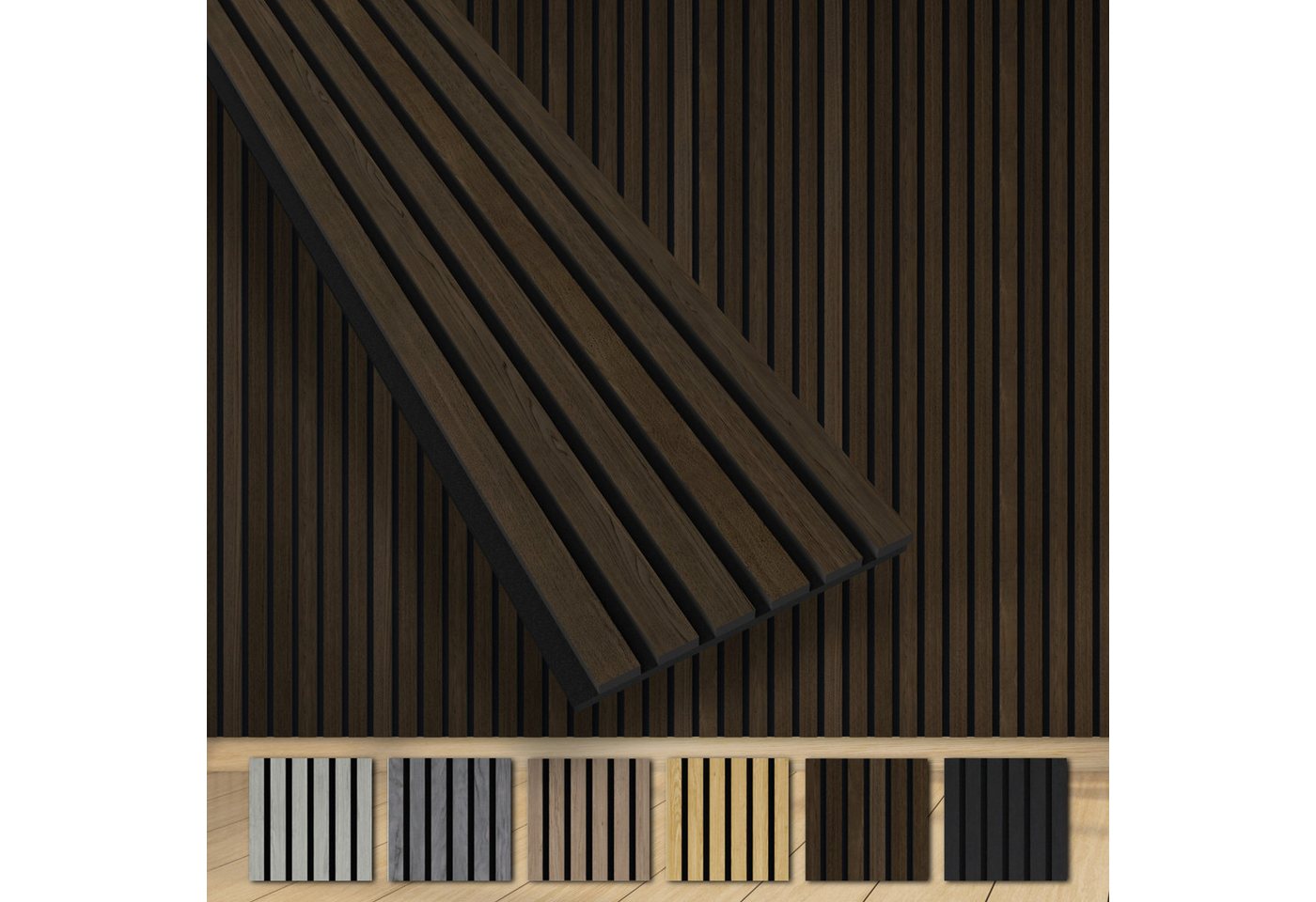 Hexim Wandpaneel, BxL: 30.5x280 cm, (Akustikpaneele 2 Stück 280x30cm Holz Grande - XXL Holzpaneele Platten Lamellen Wandverkleidung Echtholzfurnier 21mm Filz Schalldämmung MDF Braun 1,69m² Dark Smoked Oak)