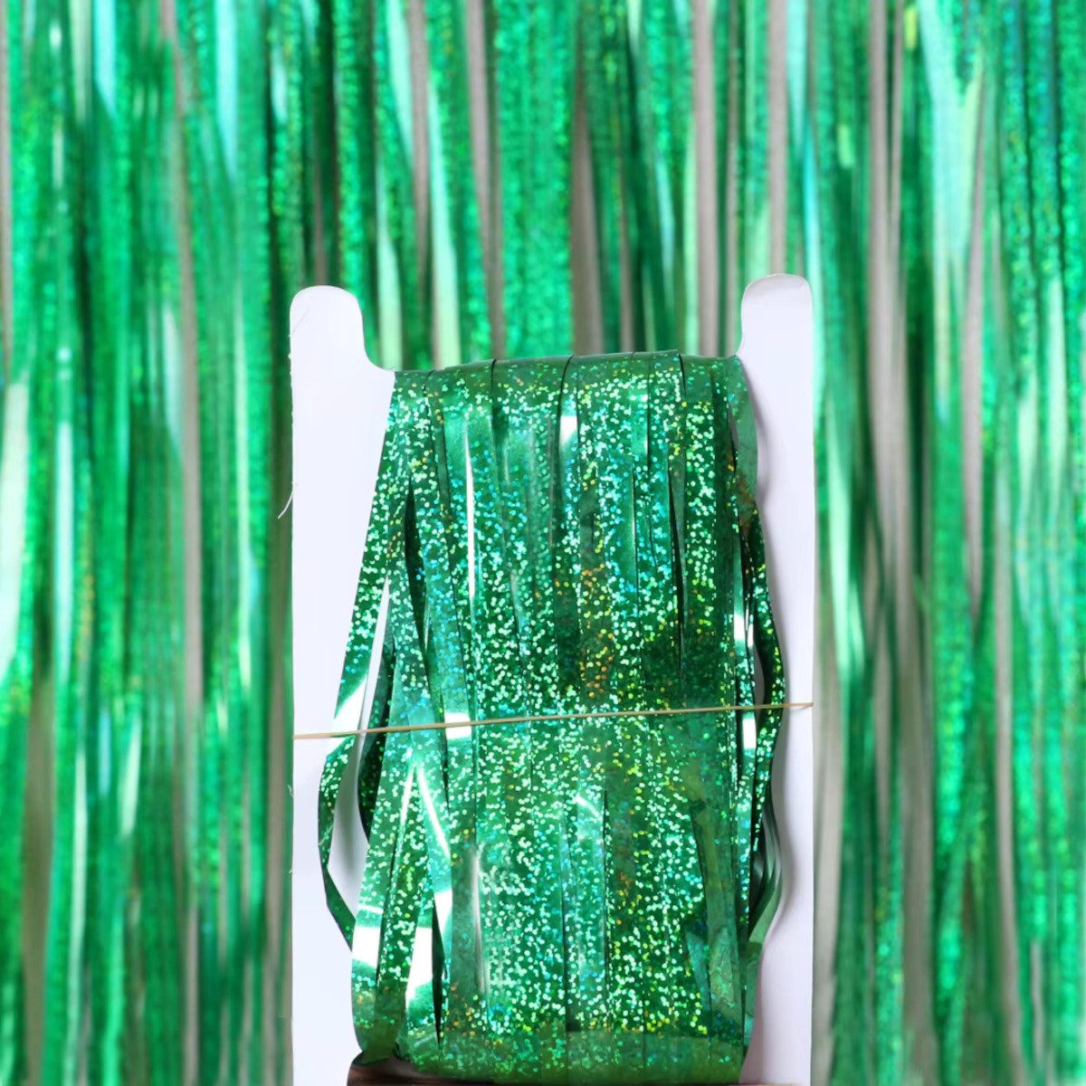 Kopper-24 Türvorhang Lametta Vorhang 2 x 1 m, Grün glitzernd, holographisch Party Deko Foto, Schlaufen, Folie