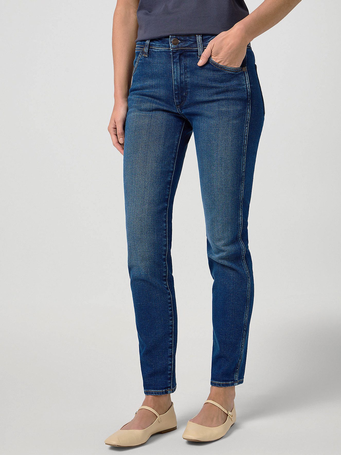 Wrangler Slim-fit-Jeans Supersoft & Superstretch - PIPER SUBTLE SHADOW Mittlere Leibhöhe, Knöchellang