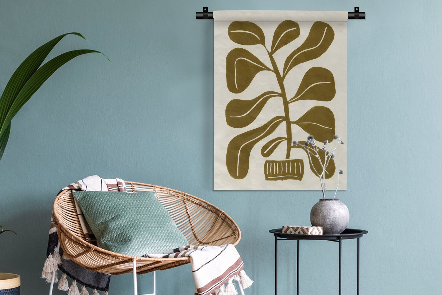 Wanddekoobjekt an Deko Pastell - Pflanze Schlafzimmer - Wohnzimmer, MuchoWow der - Blume Tapisserie, Wand, Blatt, für