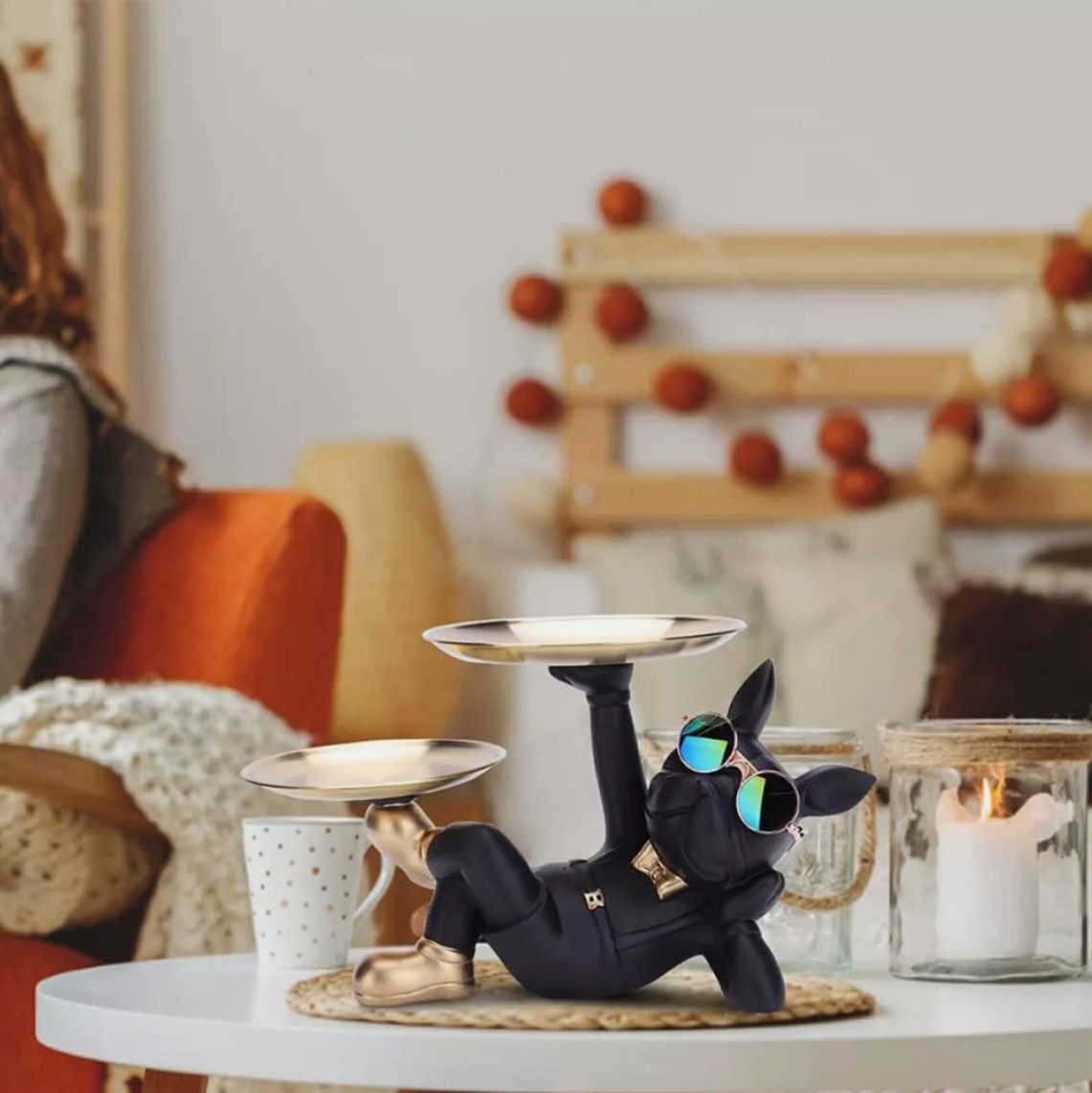 Holz Lichter Tierfigur Französische Bulldogge Figur Schlüssel Schale Schmuc günstig online kaufen