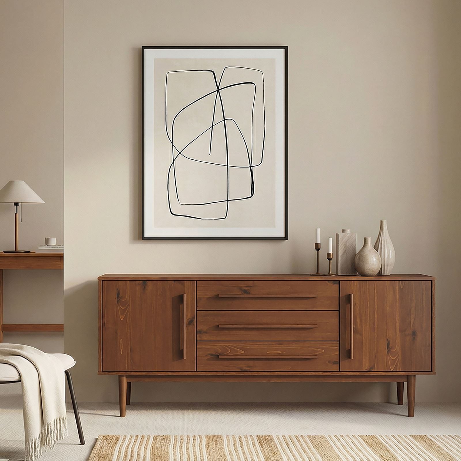 IDIMEX Sideboard TECCA, Kommode mit 2 Türen und 3 Schubladen aus Massivholz Kastanie farben