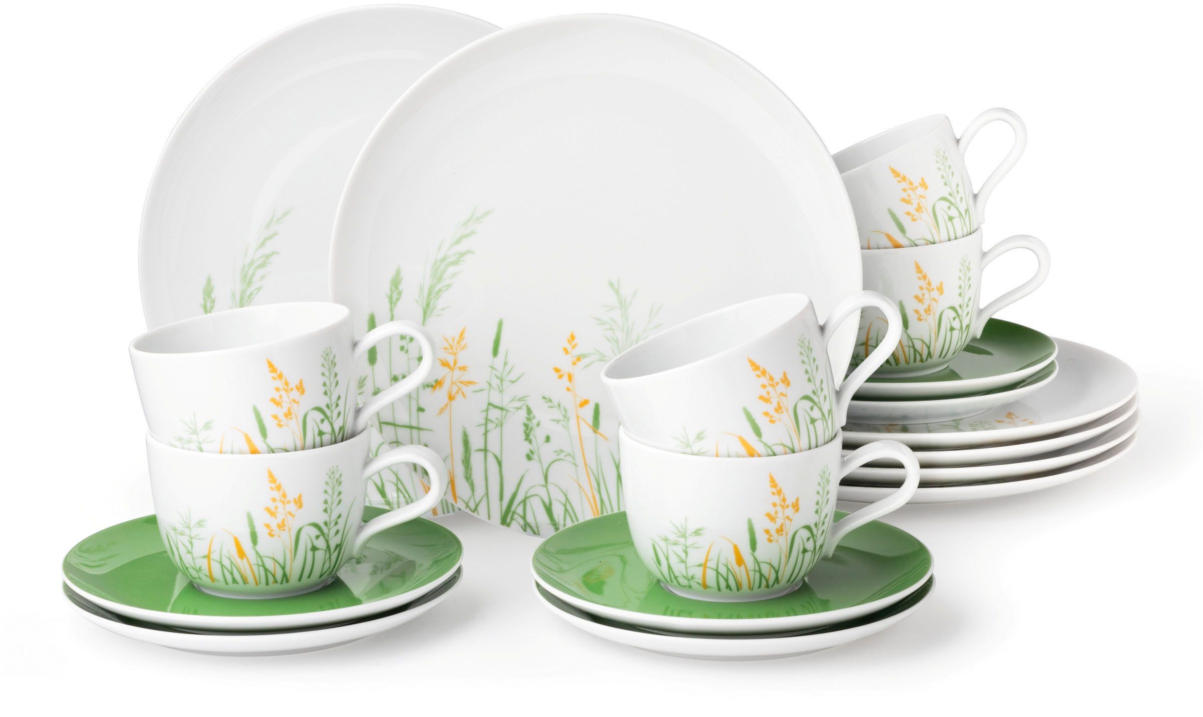 Seltmann Weiden Kaffeeservice Geschirr-Set, 18 Teile, Liberty Meadow Grasses (18-tlg), 6 Personen, Porzellan, Tassen, Untertassen, Teller, …