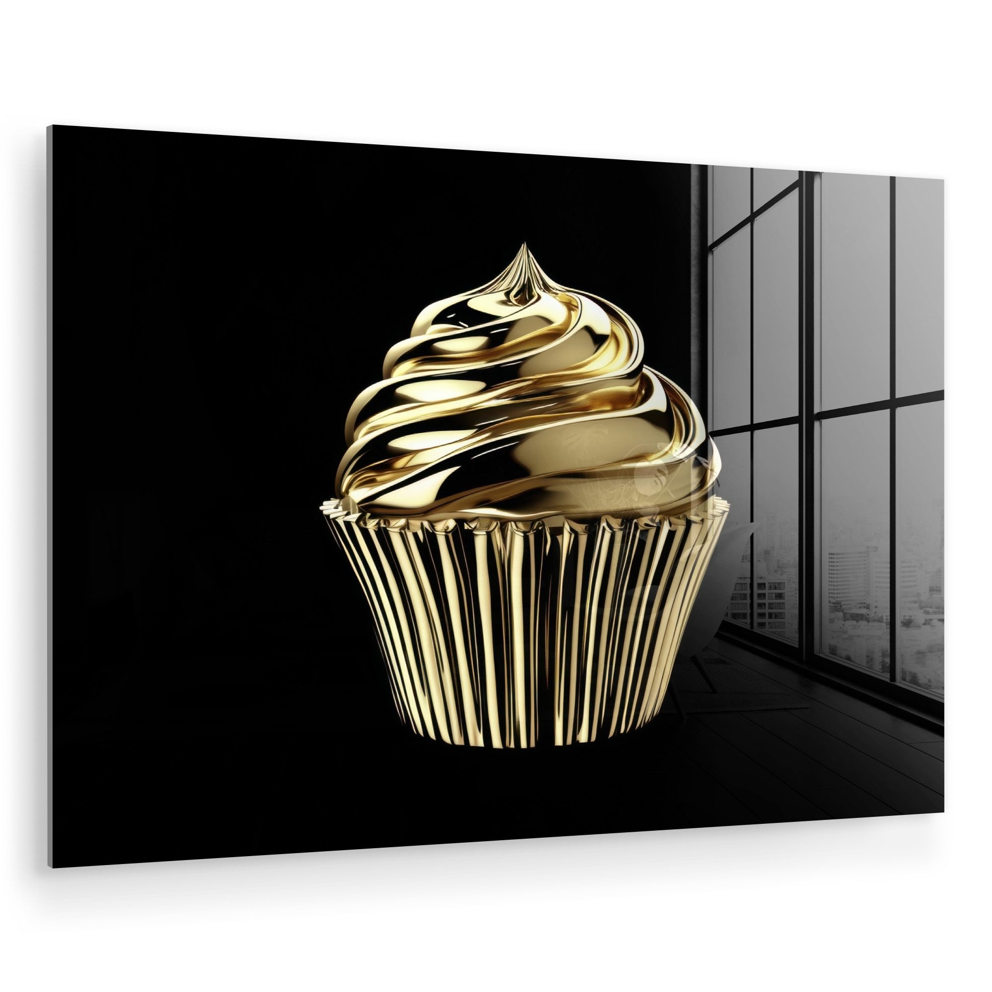 MuchoWow Acrylglasbild Cupcake - Lebensmittel - Gold - Schwarz, Inkl. Aufhä günstig online kaufen