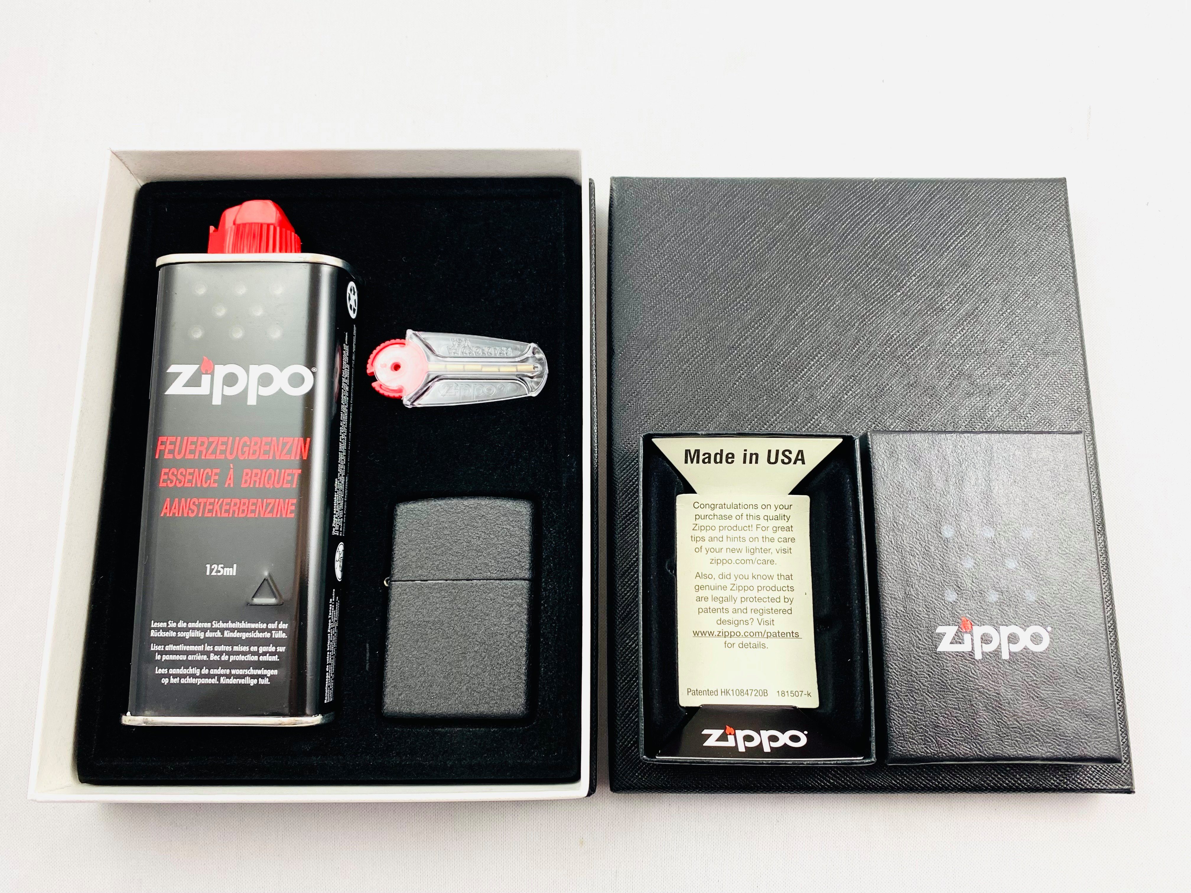 Feuerzeug schwarz Black Crackle Geschenkset Sturmfeuerzeug
