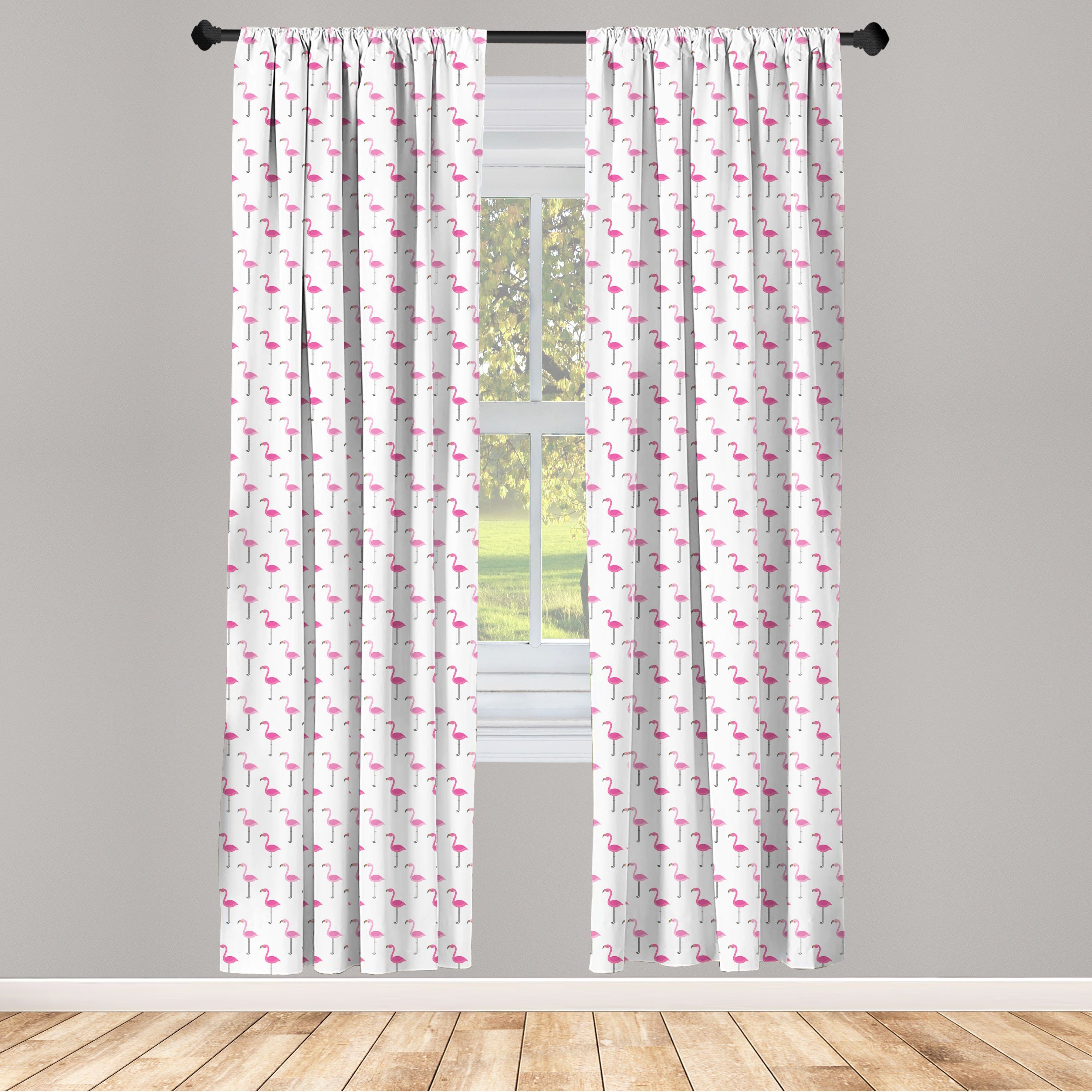 Gardine Vorhang für Wohnzimmer Schlafzimmer Dekor, Abakuhaus, Microfaser, Flamingo Minimal Exotische Vögel Motiv