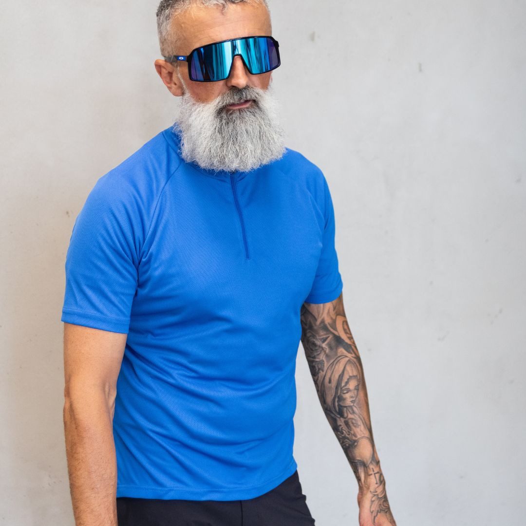 Alpensattel Radtrikot Halfzip Sportlicher Schnitt – volle Bewegungsfreiheit (Einteiler, Hochfunktionales Radtrikot für Damen & Herren) Rückentasche mit Reißverschluss