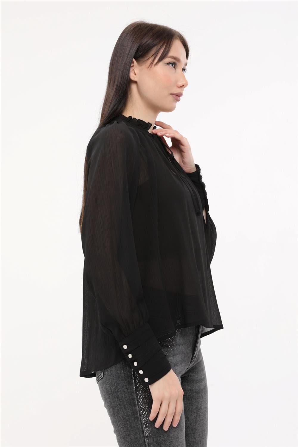 HomeStore Blusentop Schnür-Rüschen-Hochkragen-Bluse günstig online kaufen