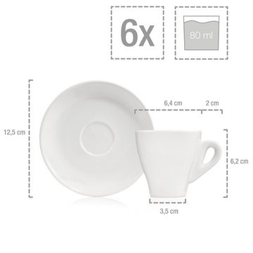 SÄNGER Kaffeeservice New Port Espressotassen Set, Weiß (12-tlg), Porzellan, 80 ml
