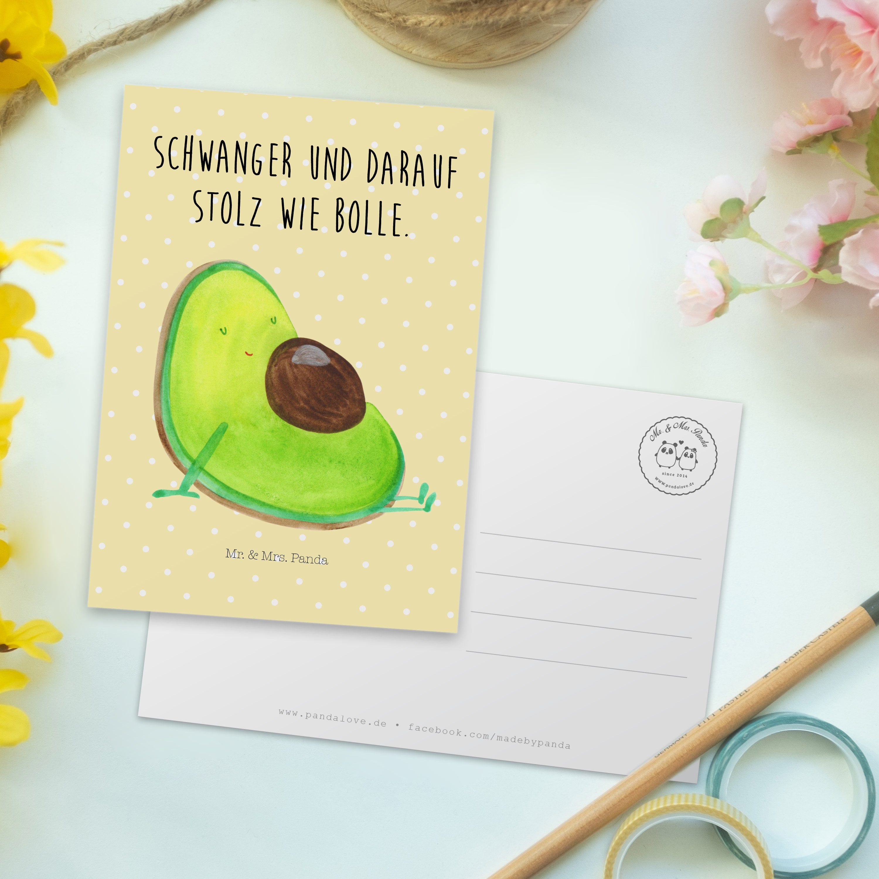 Panda schwanger - Mr. Avocado Mrs. Geschenk, Liebe Gelb Pastell Grußkarte, & große - Postkarte